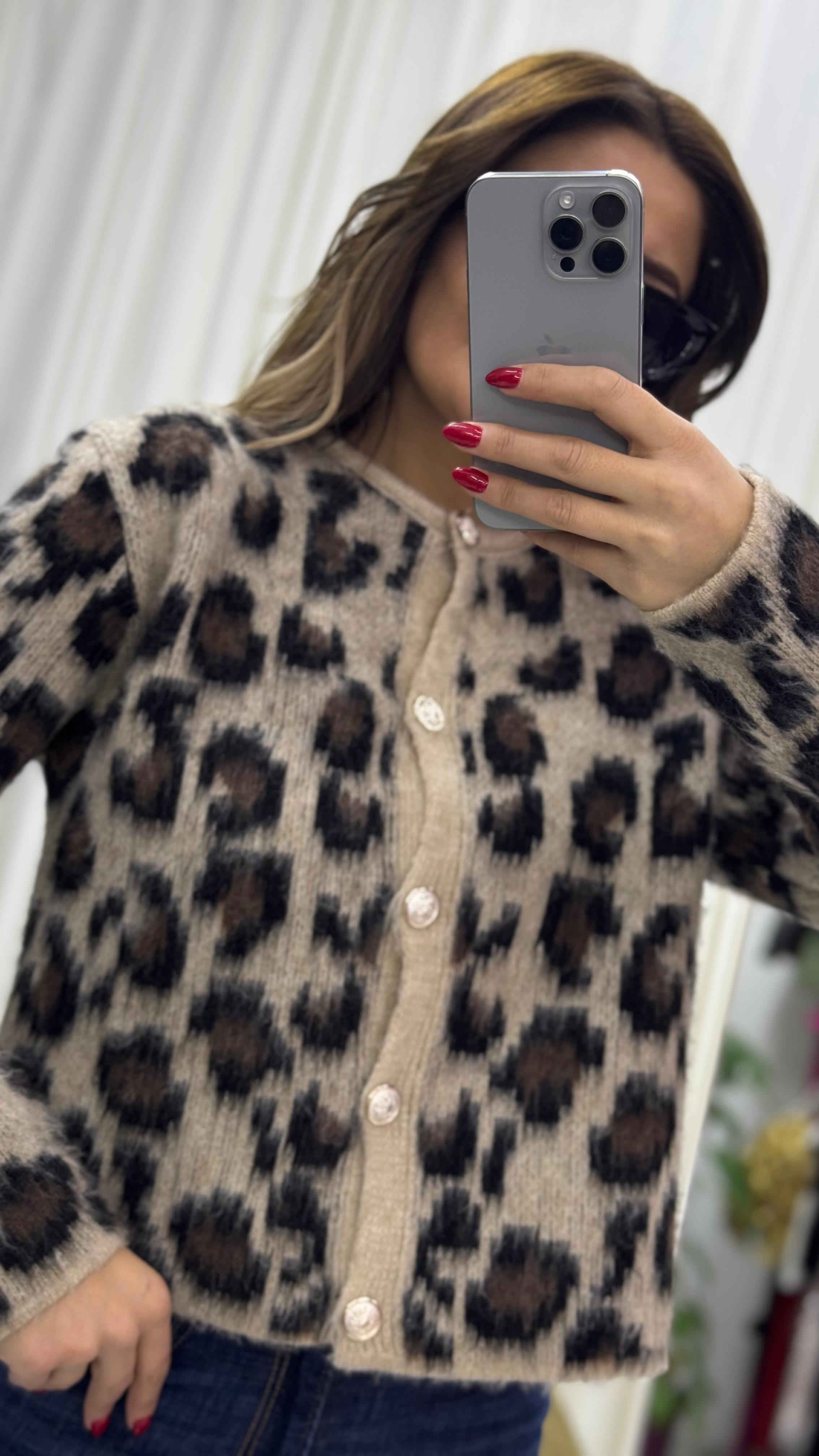 Yumoş Hırka Leopar Desenli