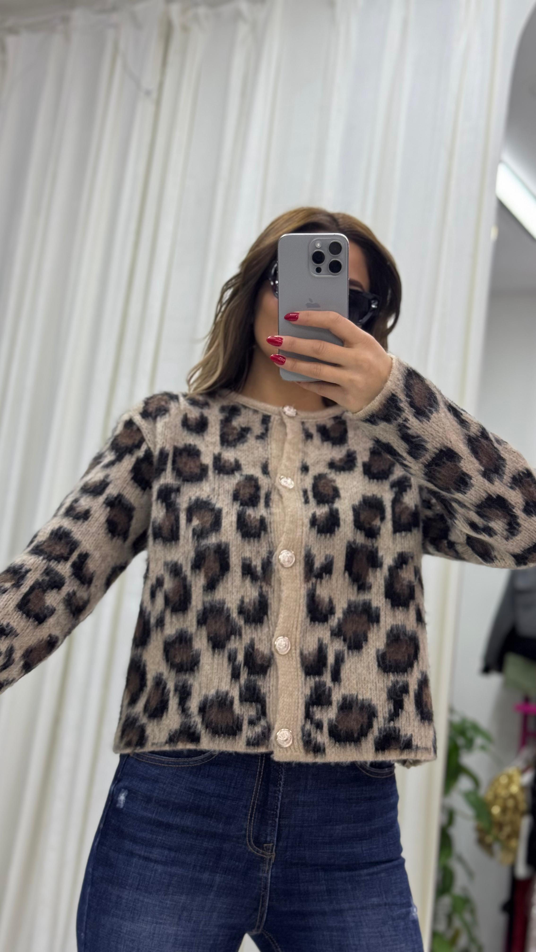 Yumoş Hırka Leopar Desenli