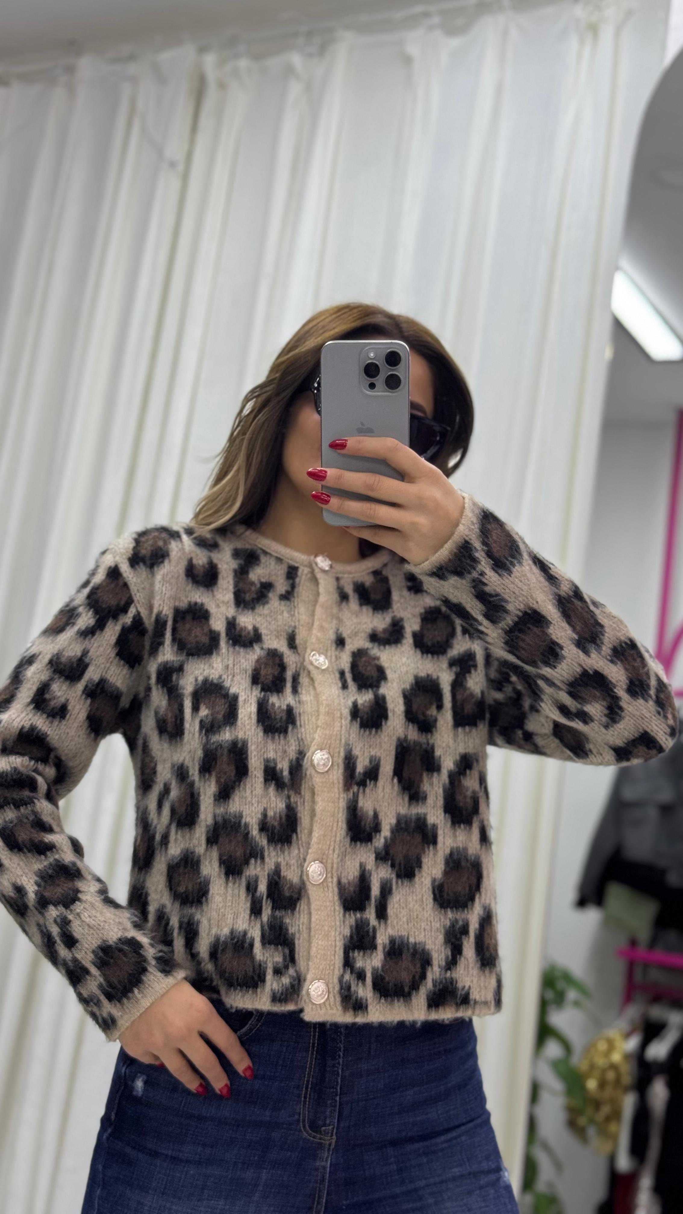 Yumoş Hırka Leopar Desenli