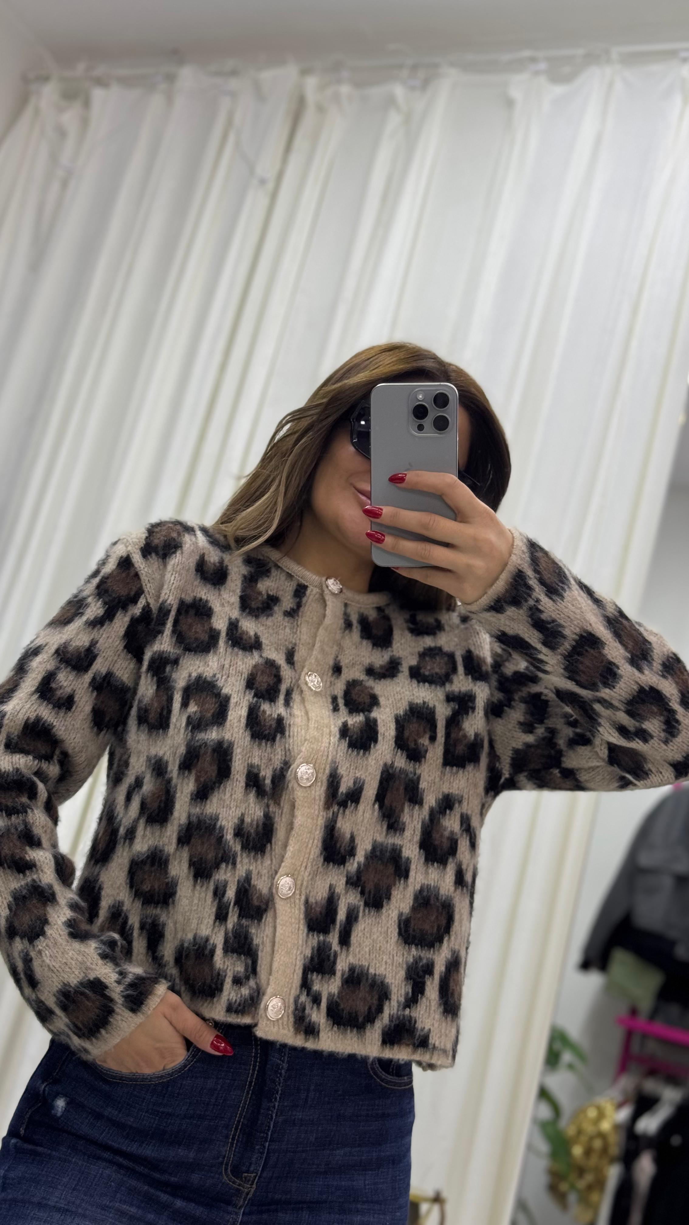 Yumoş Hırka Leopar Desenli
