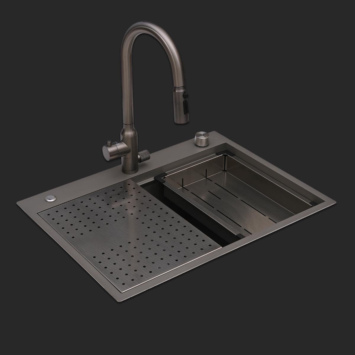Alia El Yapımı Nano Eviye Seti 65x48 cm Mat Gri (Gun Grey)