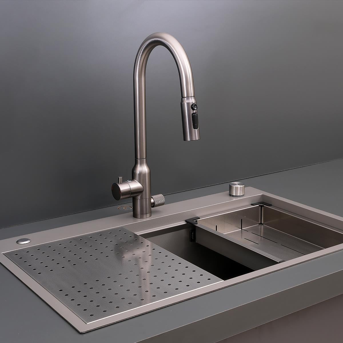 Alia El Yapımı Nano Eviye Seti 75x48 cm Mat Gri (Gun Grey)