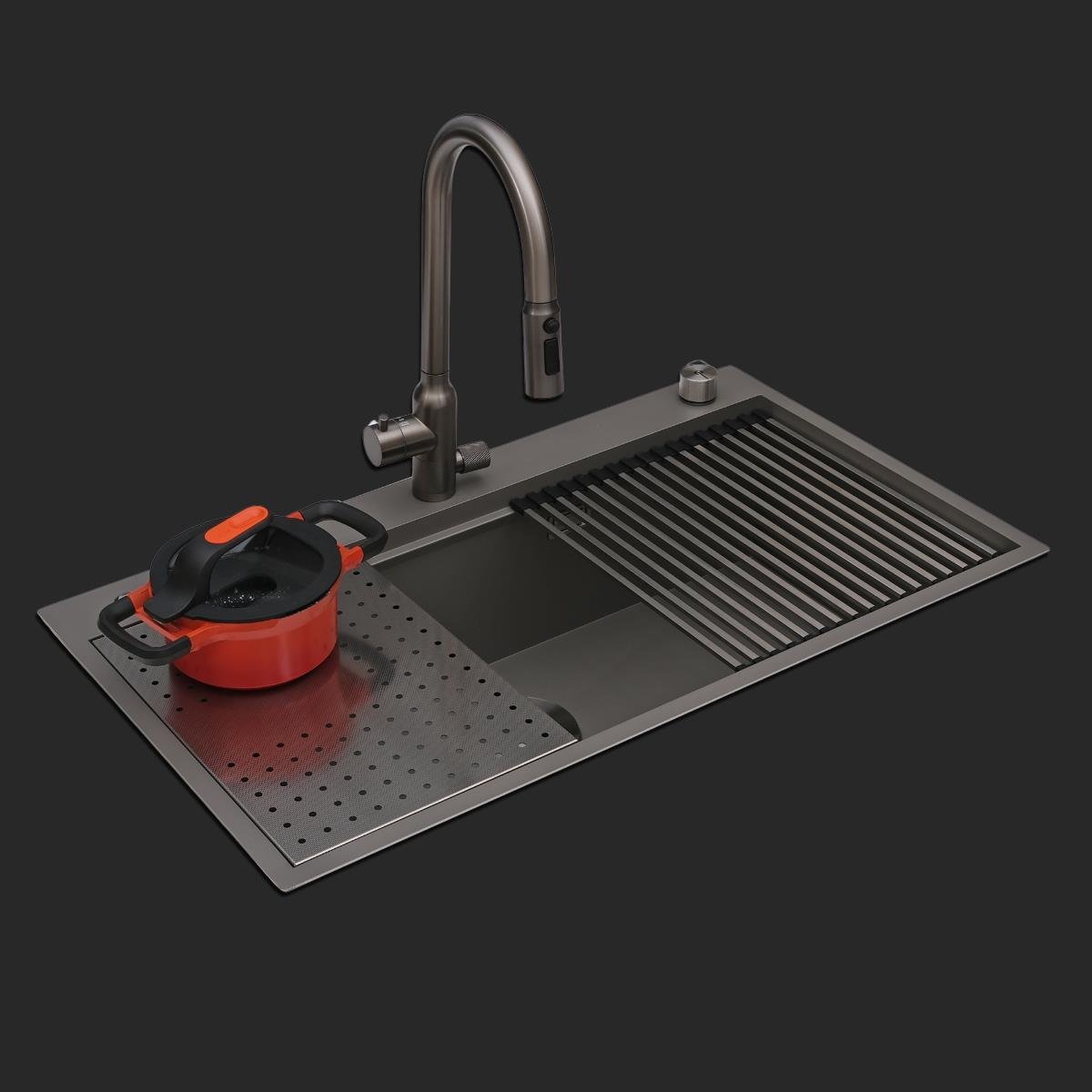 Alia El Yapımı Nano Eviye Seti 85x48 cm Mat Gri (Gun Grey)