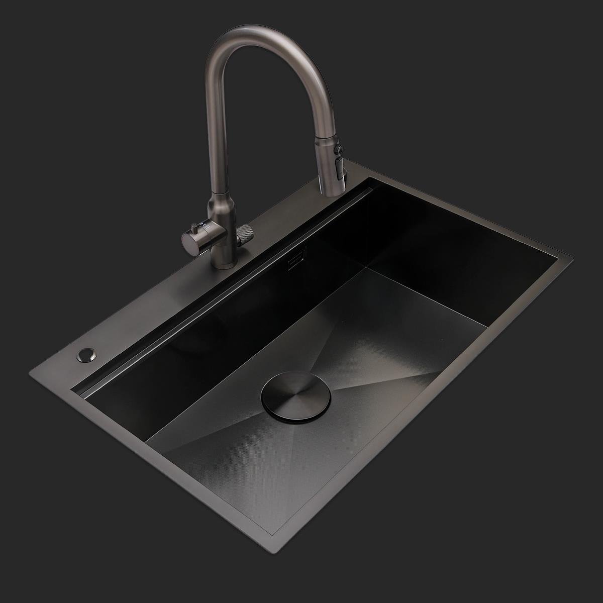 Alia El Yapımı PVD Eviye Seti 75x48 cm Siyah (Black)