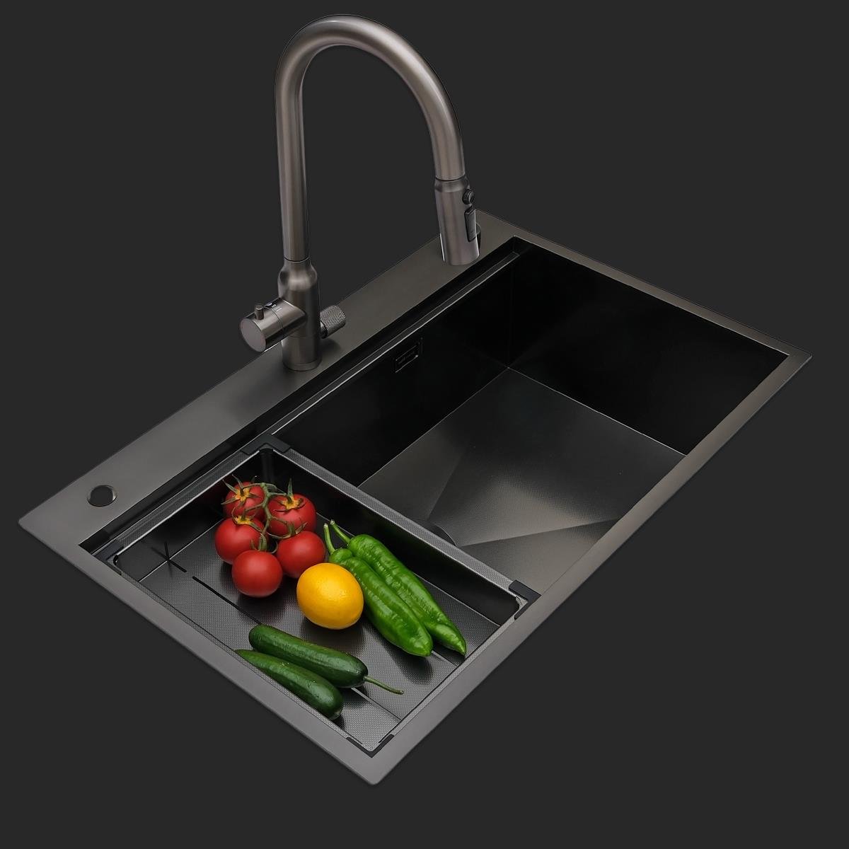 Alia El Yapımı PVD Eviye Seti 75x48 cm Siyah (Black)
