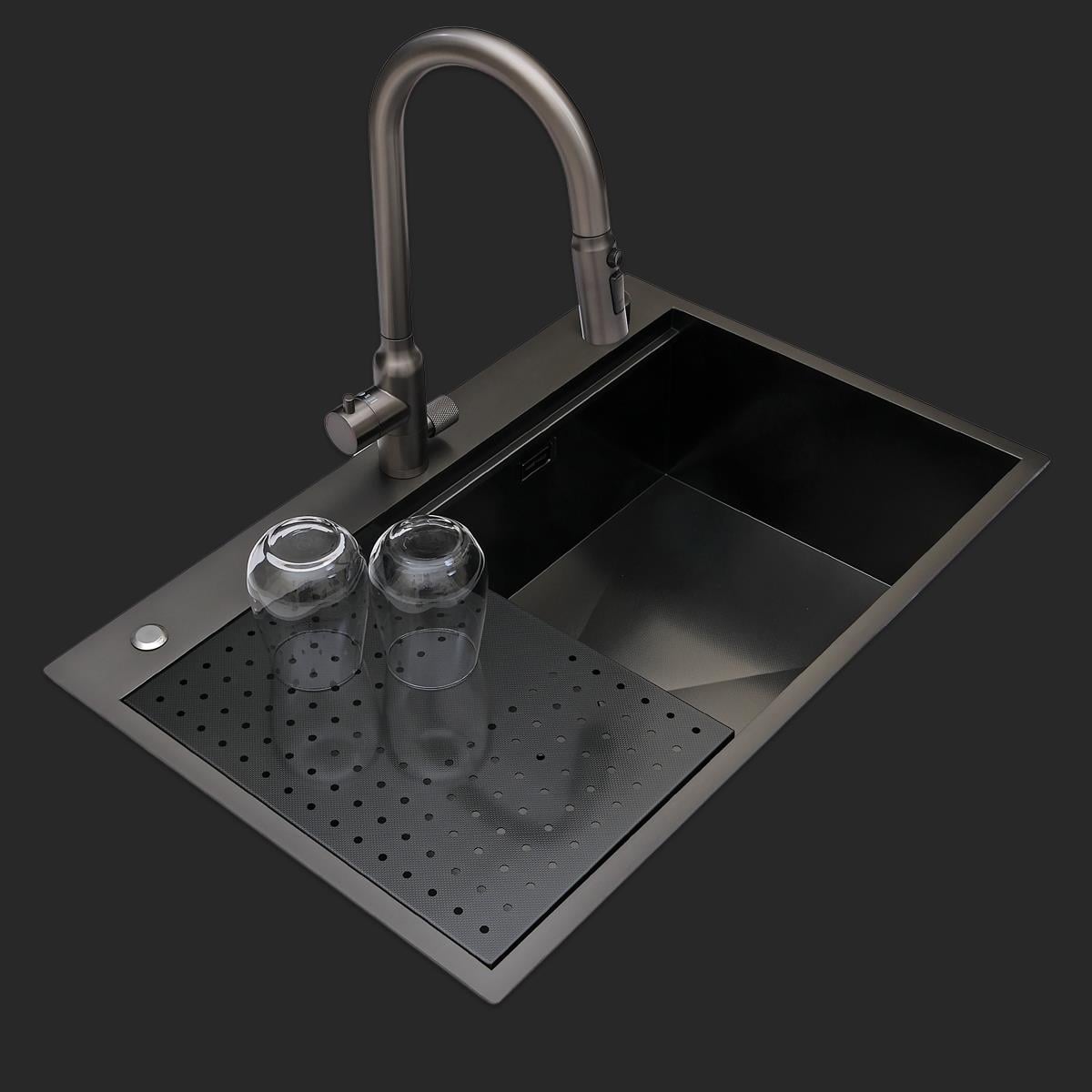 Alia El Yapımı PVD Eviye Seti 75x48 cm Siyah (Black)