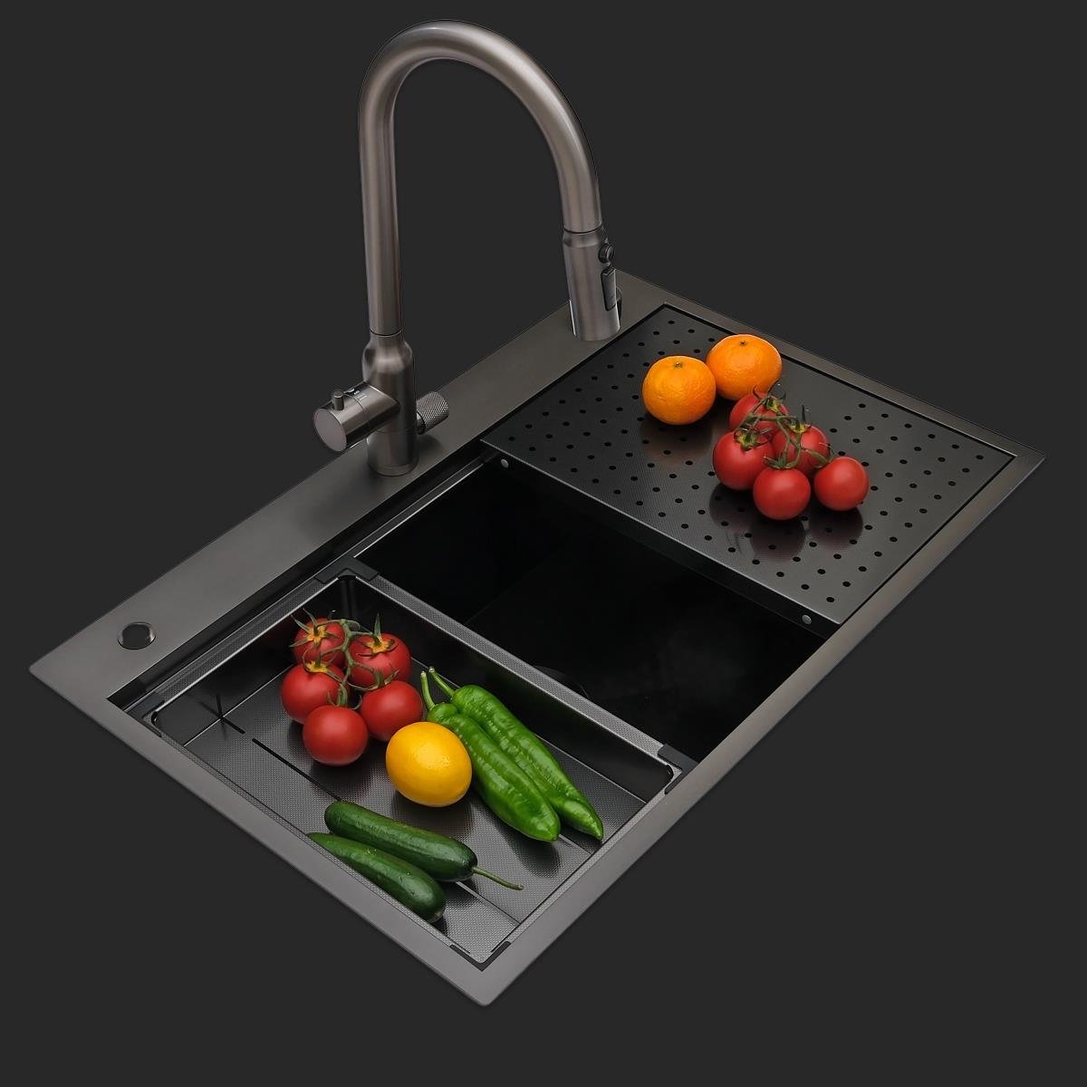 Alia El Yapımı PVD Eviye Seti 75x48 cm Siyah (Black)