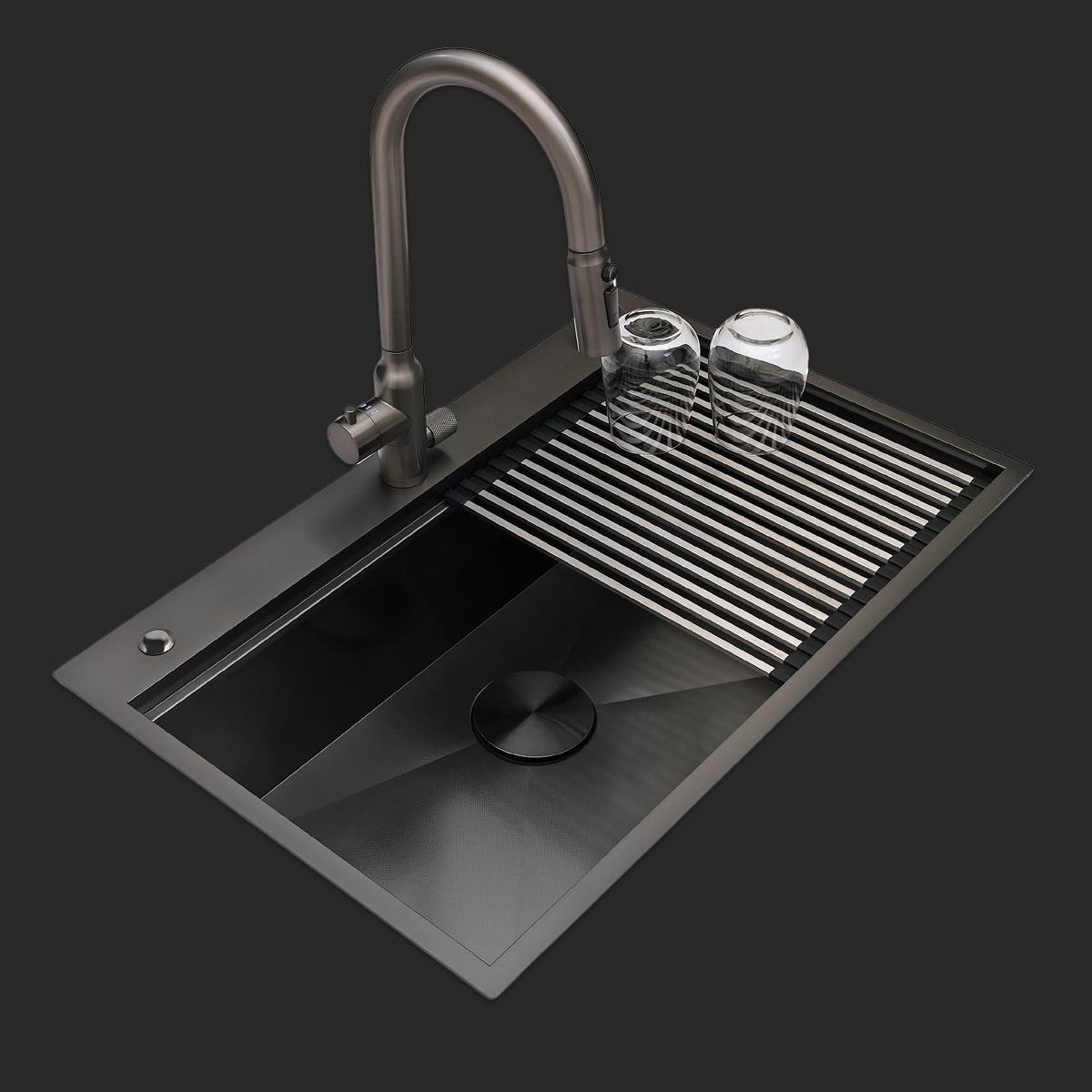 Alia El Yapımı PVD Eviye Seti 75x48 cm Siyah (Black)