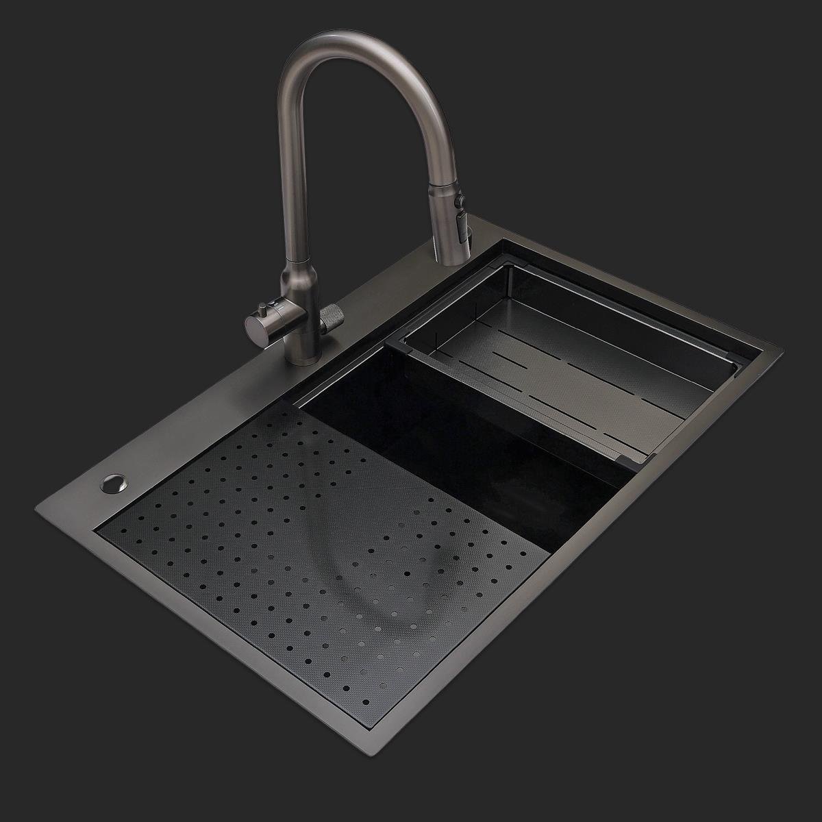 Alia El Yapımı PVD Eviye Seti 75x48 cm Siyah (Black)