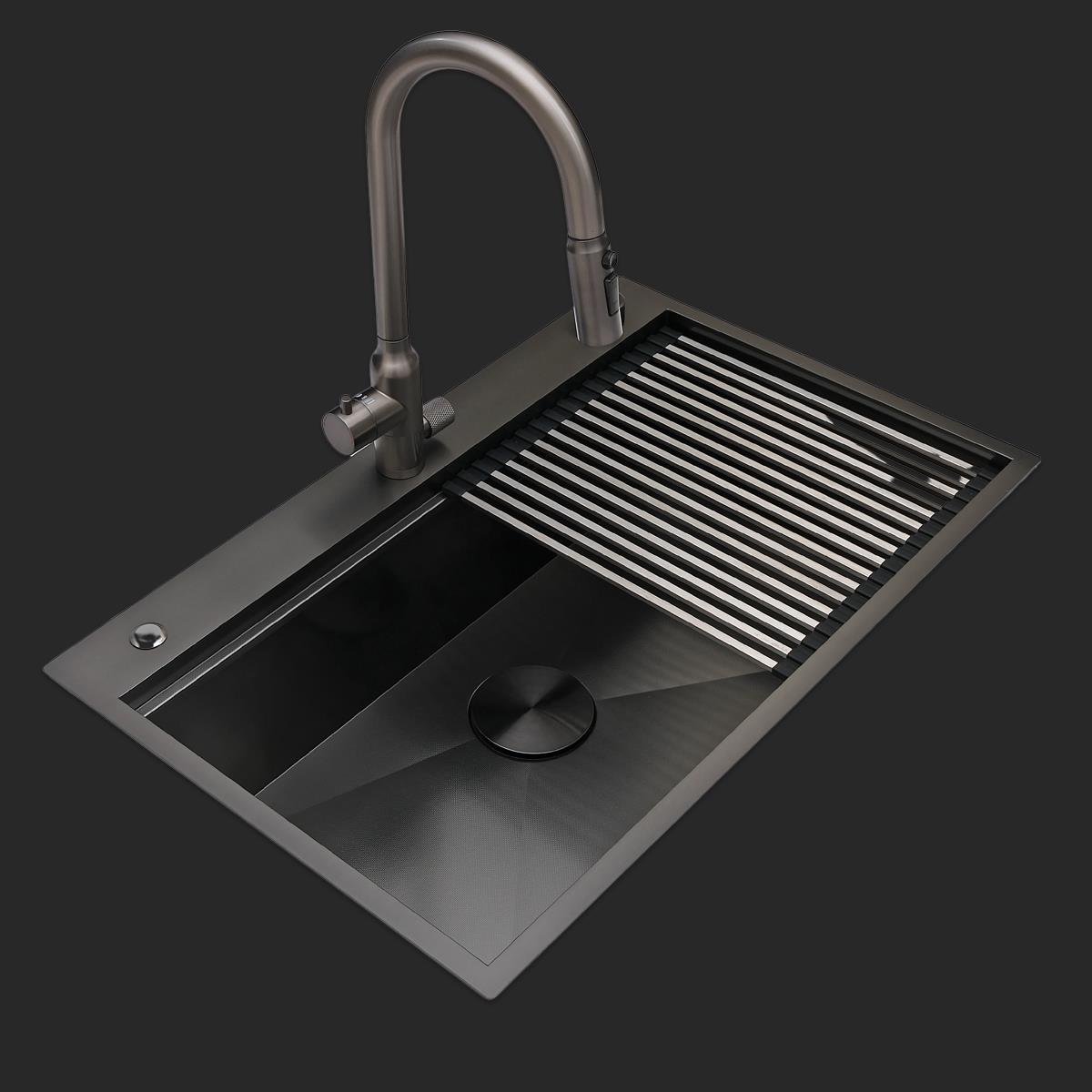 Alia El Yapımı PVD Eviye Seti 75x48 cm Siyah (Black)