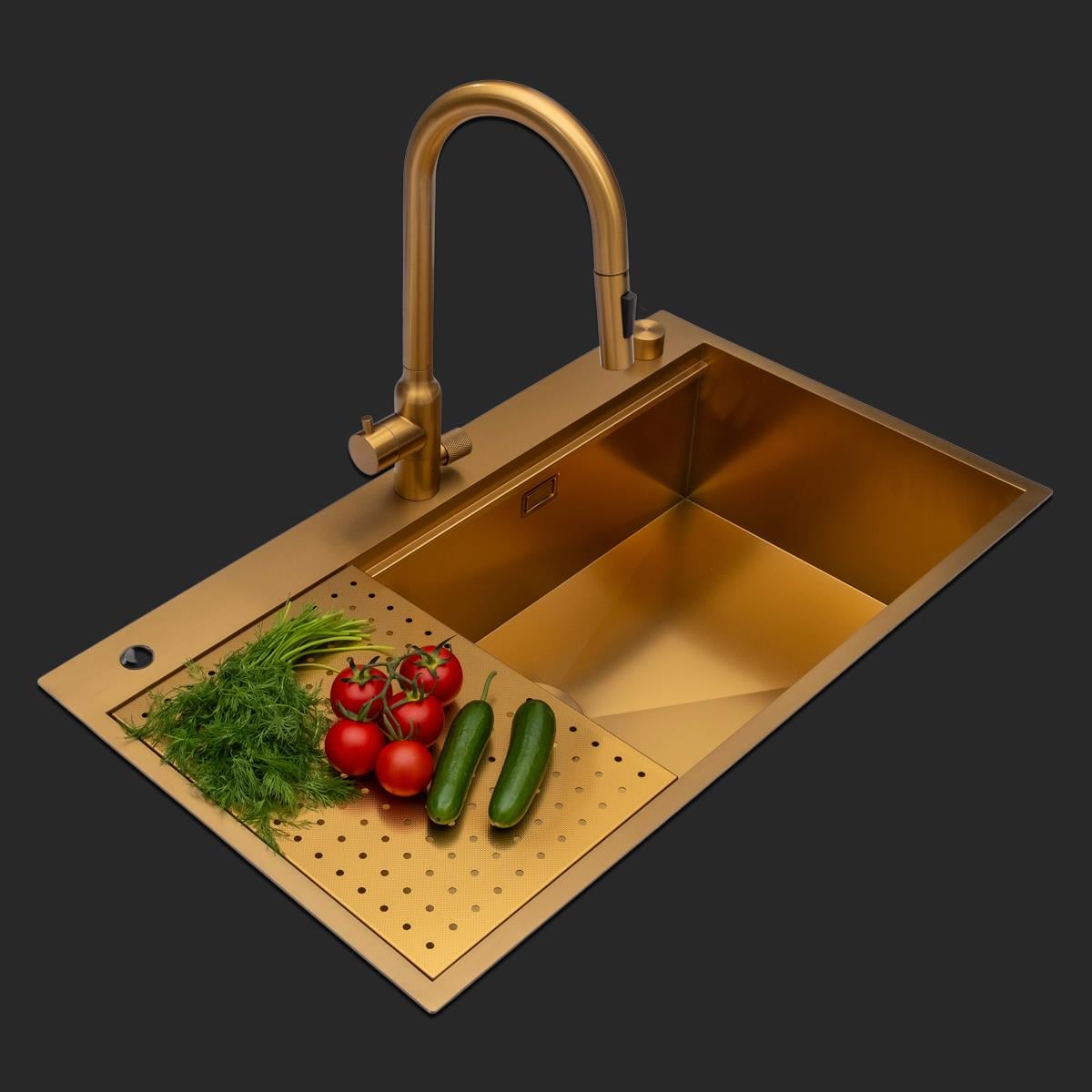Alia El Yapımı PVD Eviye Seti 85x48 cm Altın (Gold)