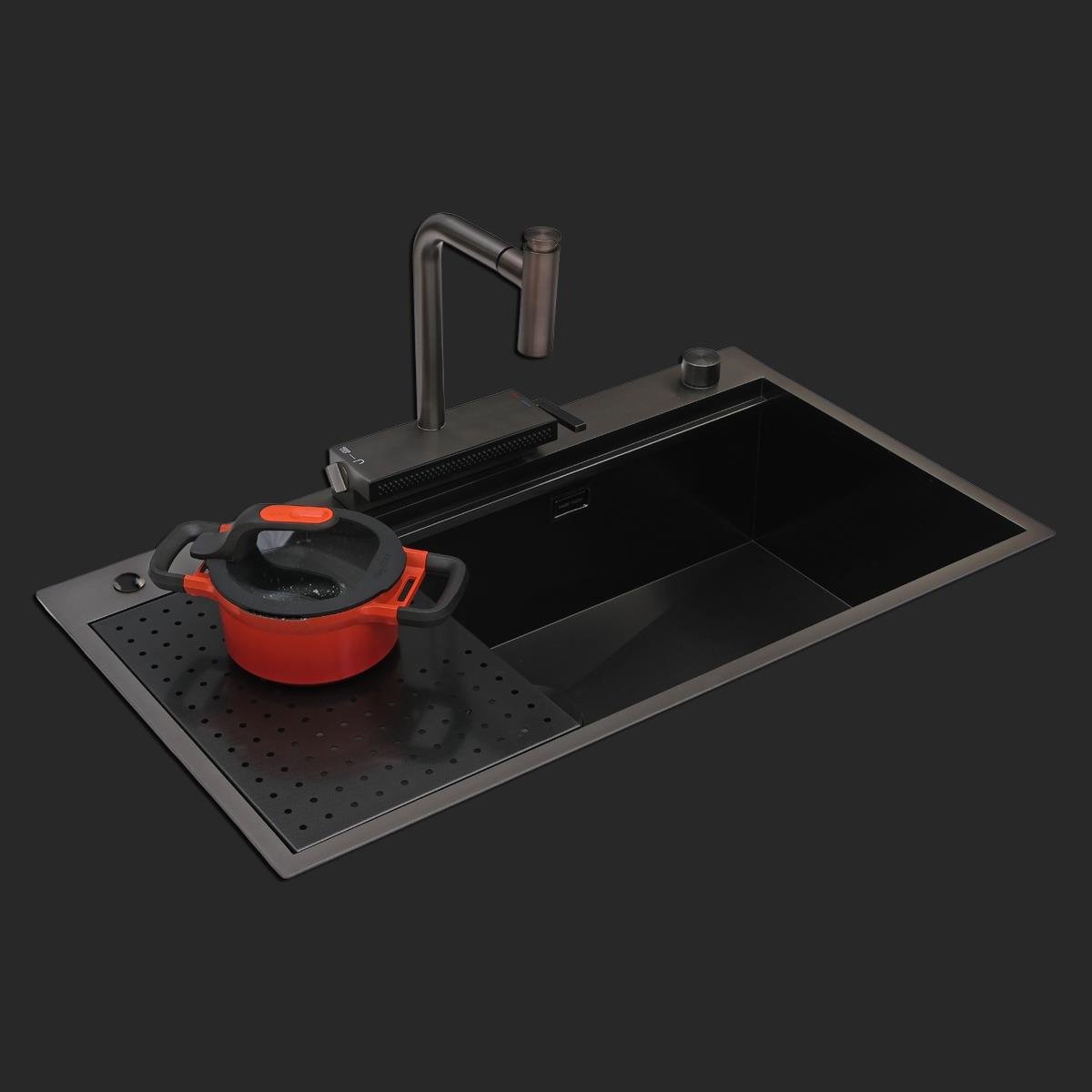 Alia El Yapımı PVD Eviye Seti 85x48 cm Siyah (Black)