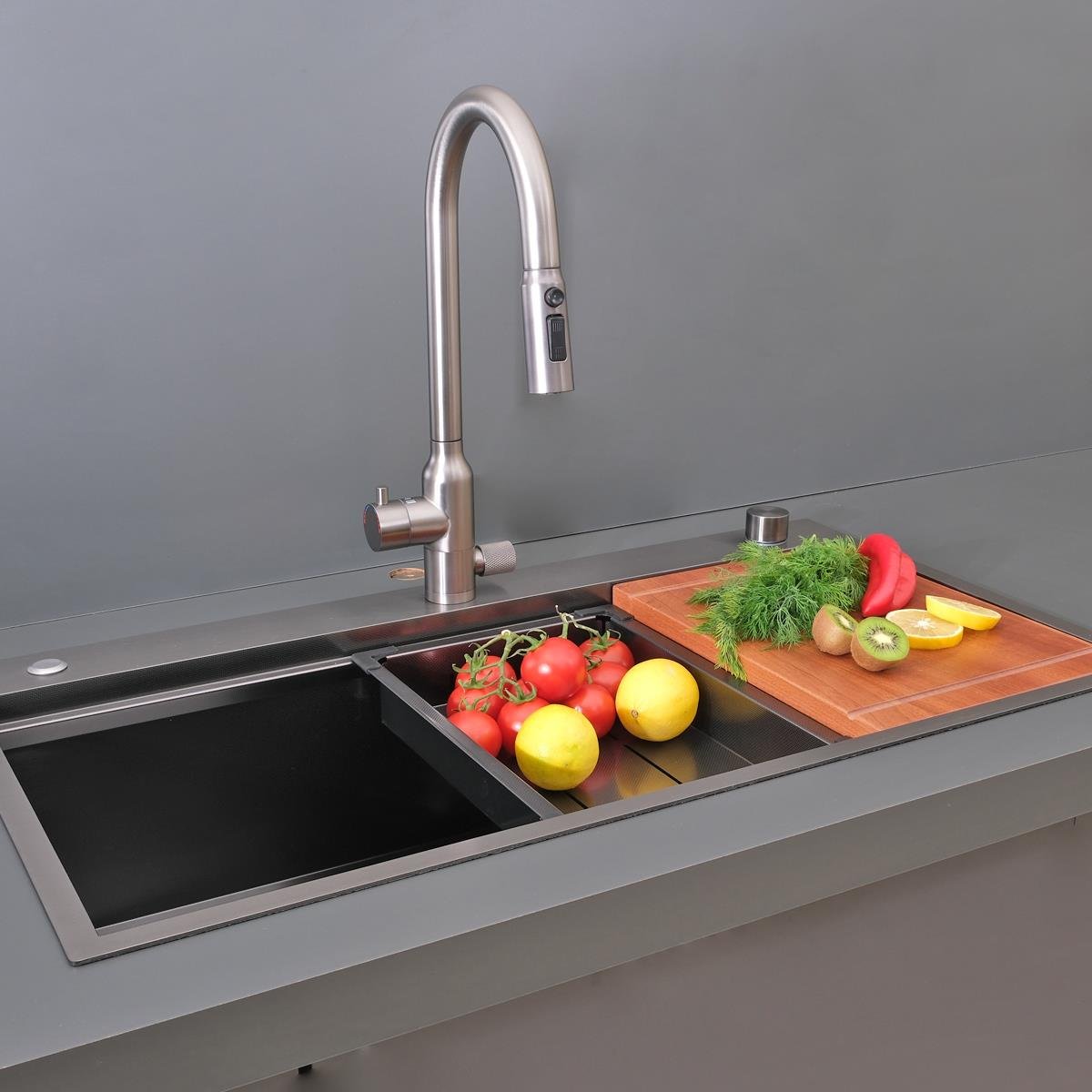 Alia El Yapımı PVD Eviye Seti 85x48 cm Siyah (Black)