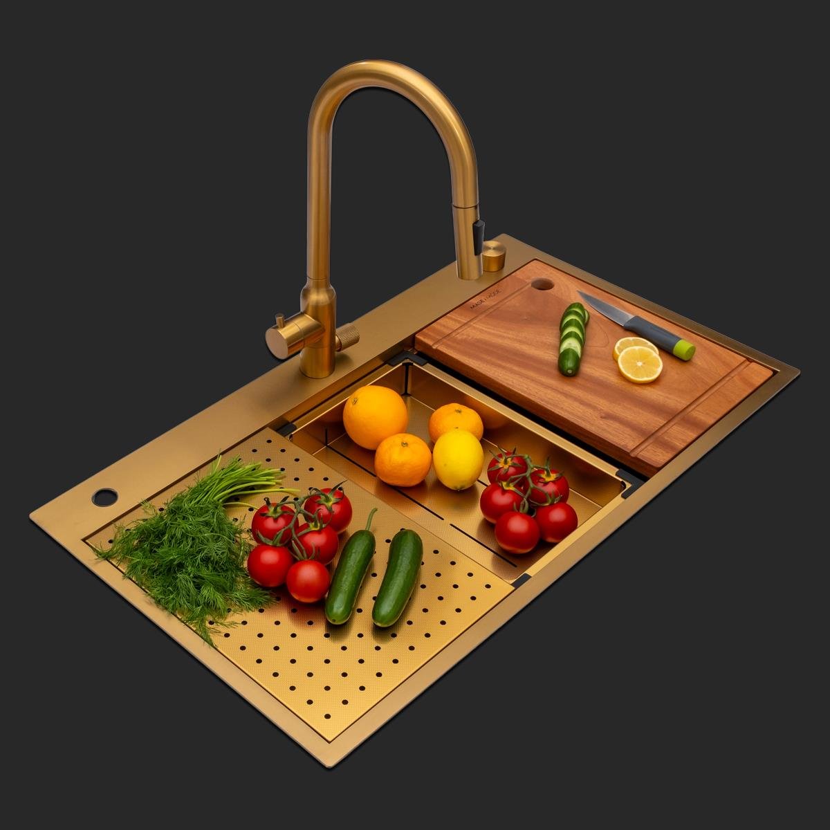 Alia El Yapımı PVD Eviye Seti 85x48 cm Altın (Gold)