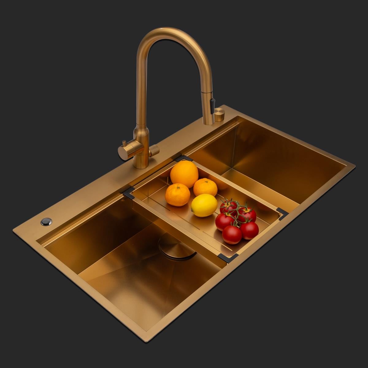 Alia El Yapımı PVD Eviye Seti 85x48 cm Altın (Gold)