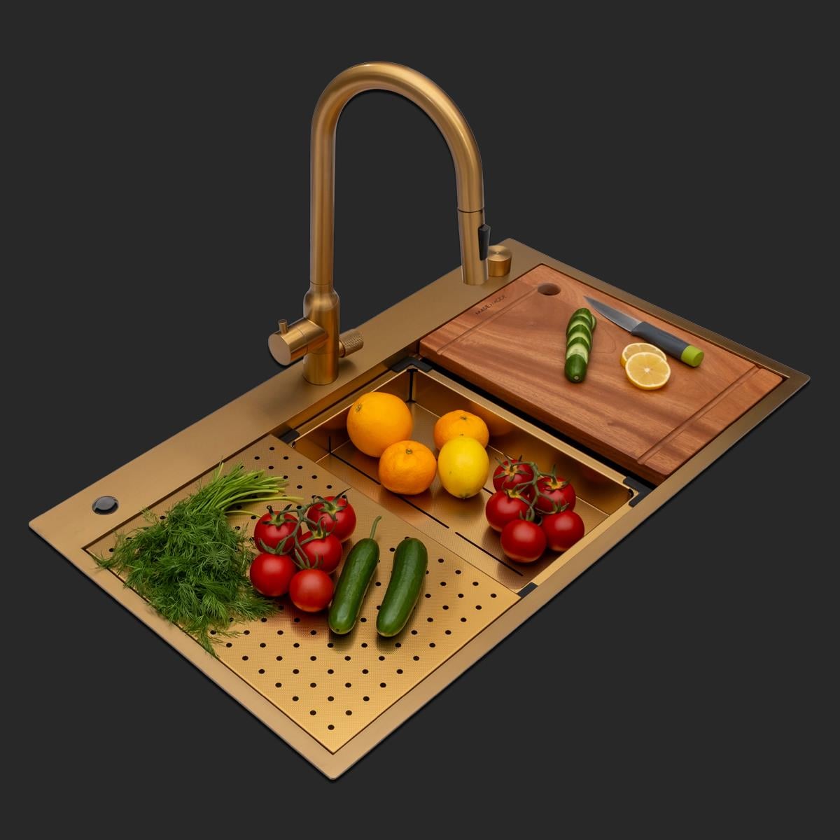 Alia El Yapımı PVD Eviye Seti 85x48 cm Altın (Gold)