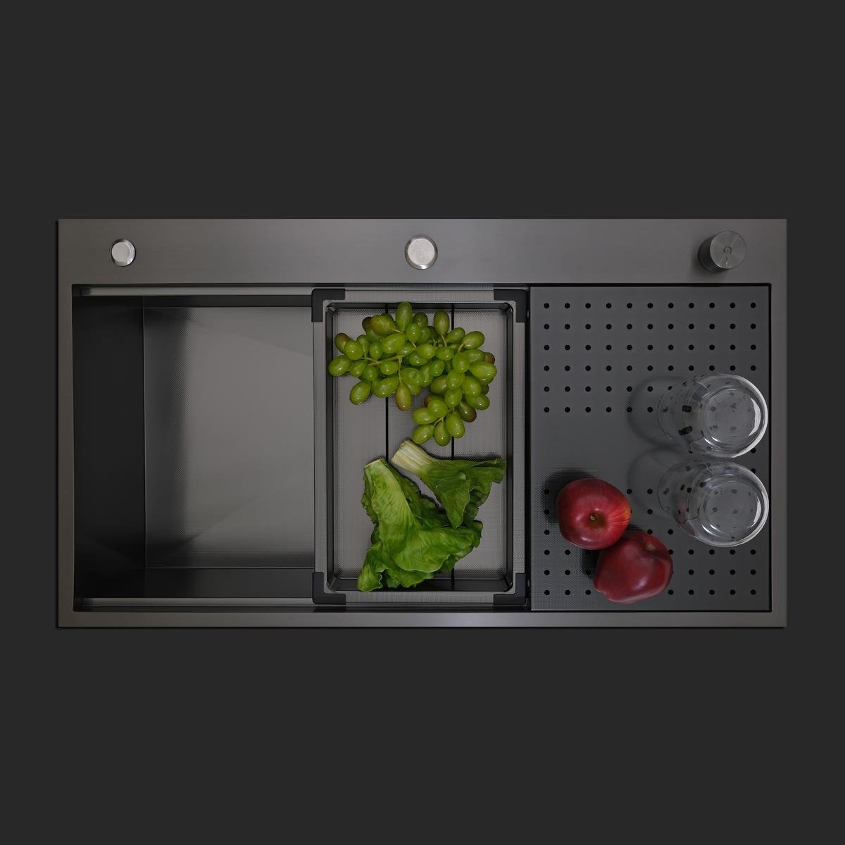 Alia El Yapımı PVD Eviye Seti 85x48 cm Siyah (Black)