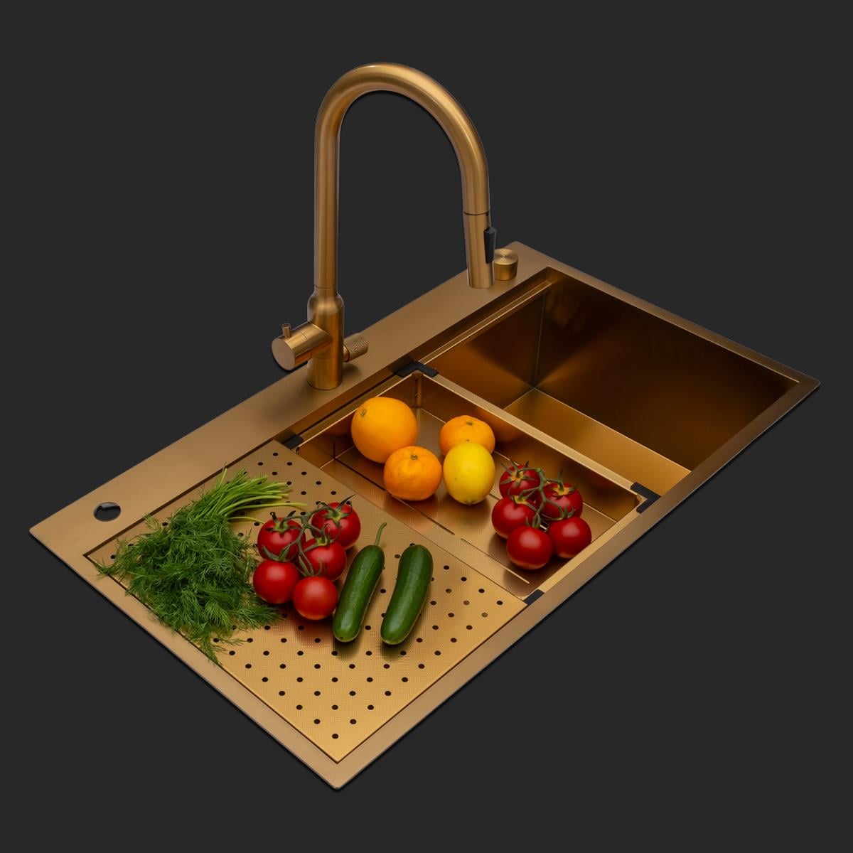 Alia El Yapımı PVD Eviye Seti 85x48 cm Altın (Gold)
