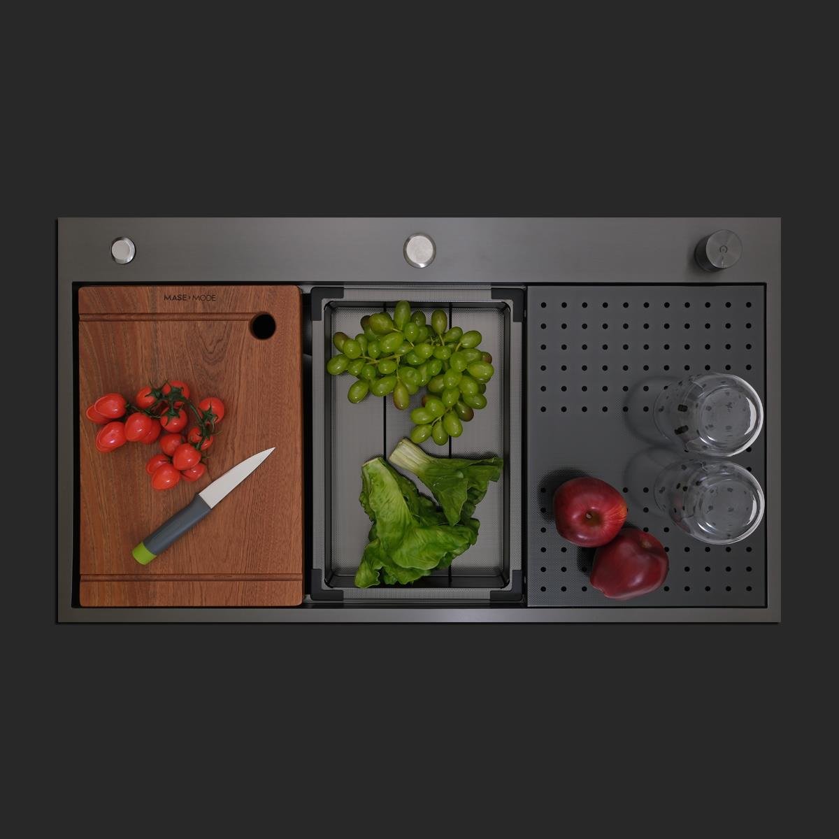 Alia El Yapımı PVD Eviye Seti 85x48 cm Siyah (Black)