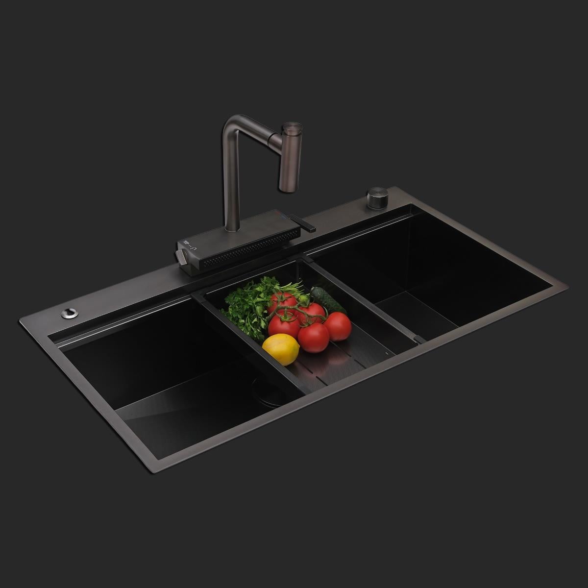 Alia El Yapımı PVD Eviye Seti 85x48 cm Siyah (Black)