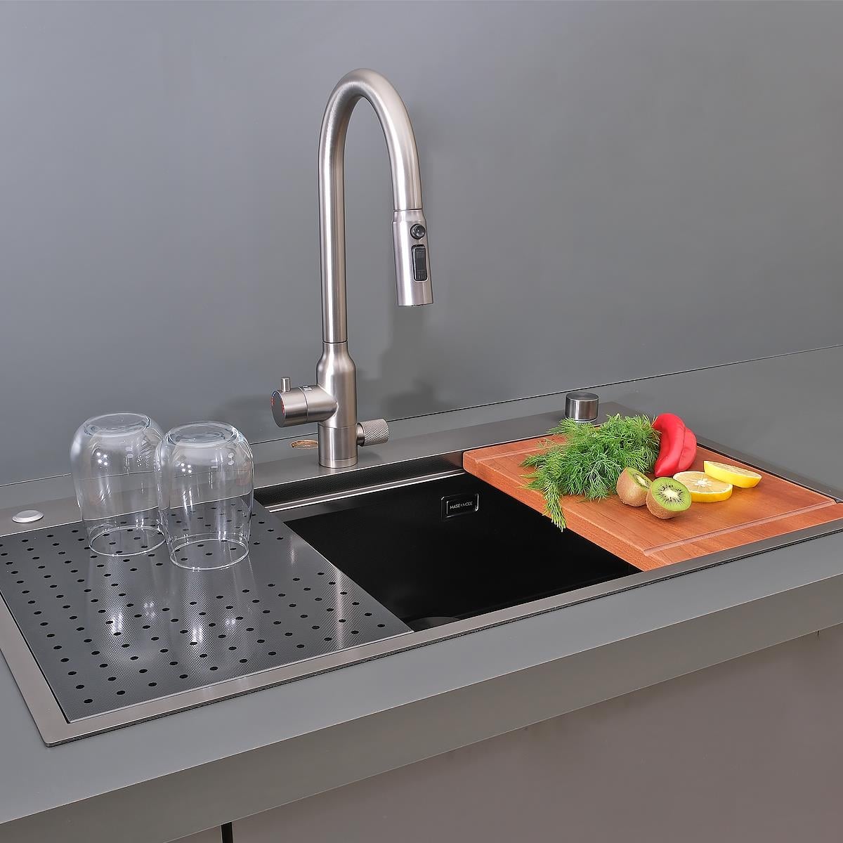 Alia El Yapımı PVD Eviye Seti 85x48 cm Siyah (Black)