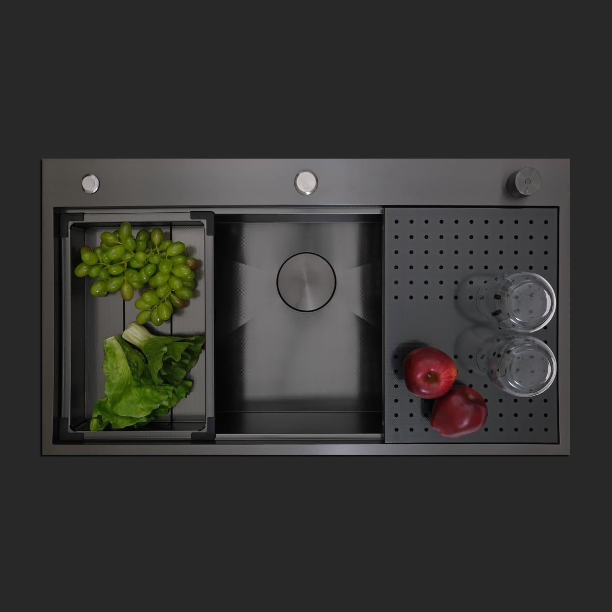 Alia El Yapımı PVD Eviye Seti 85x48 cm Siyah (Black)