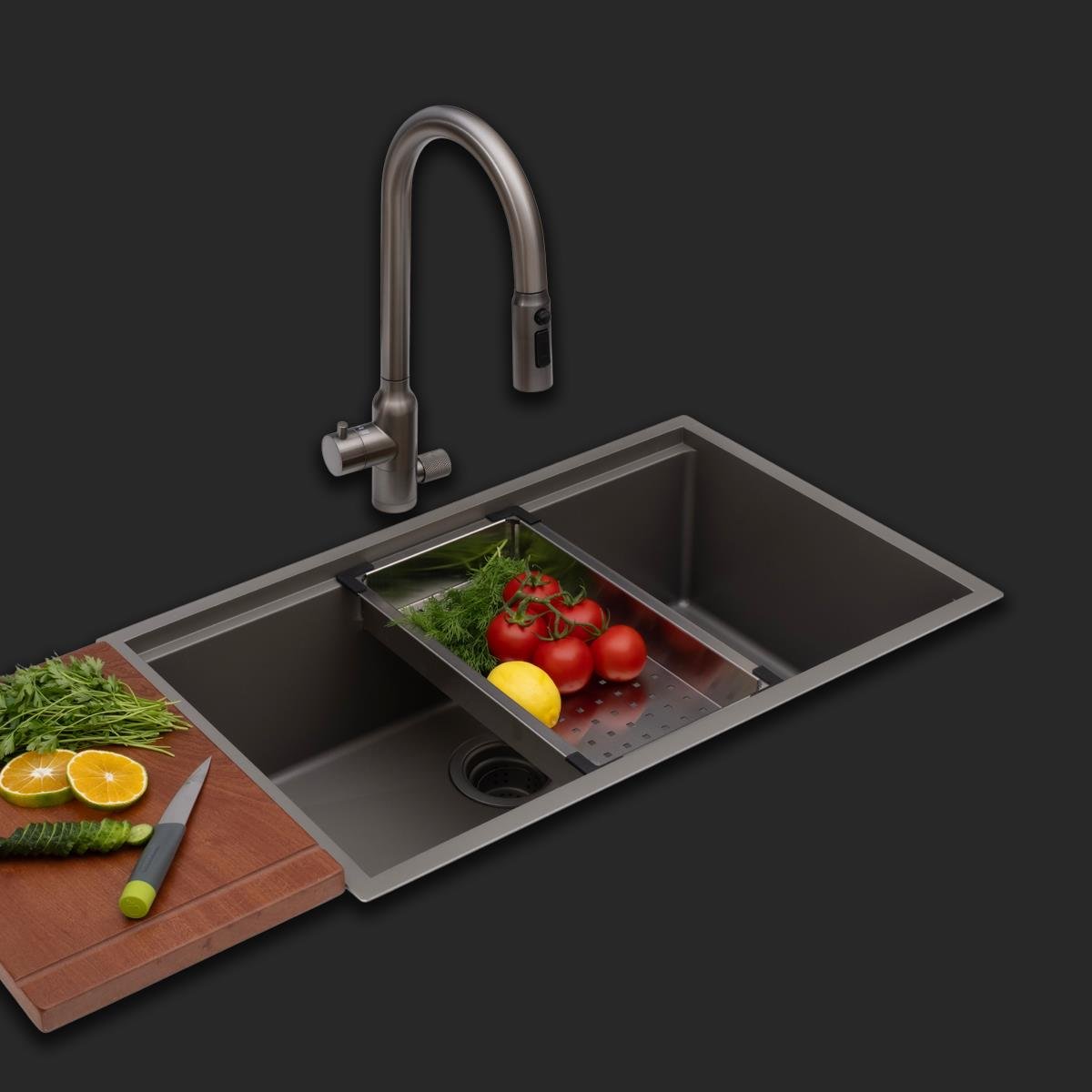 Allure El Yapımı Nano Eviye Seti 70x44 cm Mat Gri (Gun Grey)