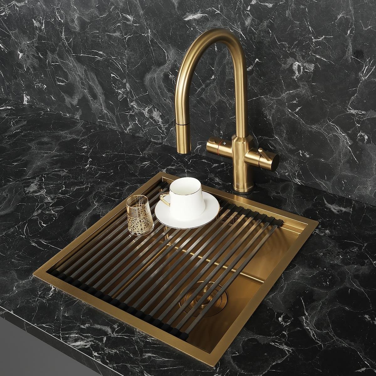 Allure El Yapımı PVD Eviye Seti 44x44 cm Altın (Gold)