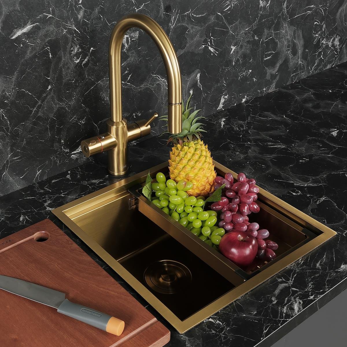 Allure El Yapımı PVD Eviye Seti 44x44 cm Altın (Gold)