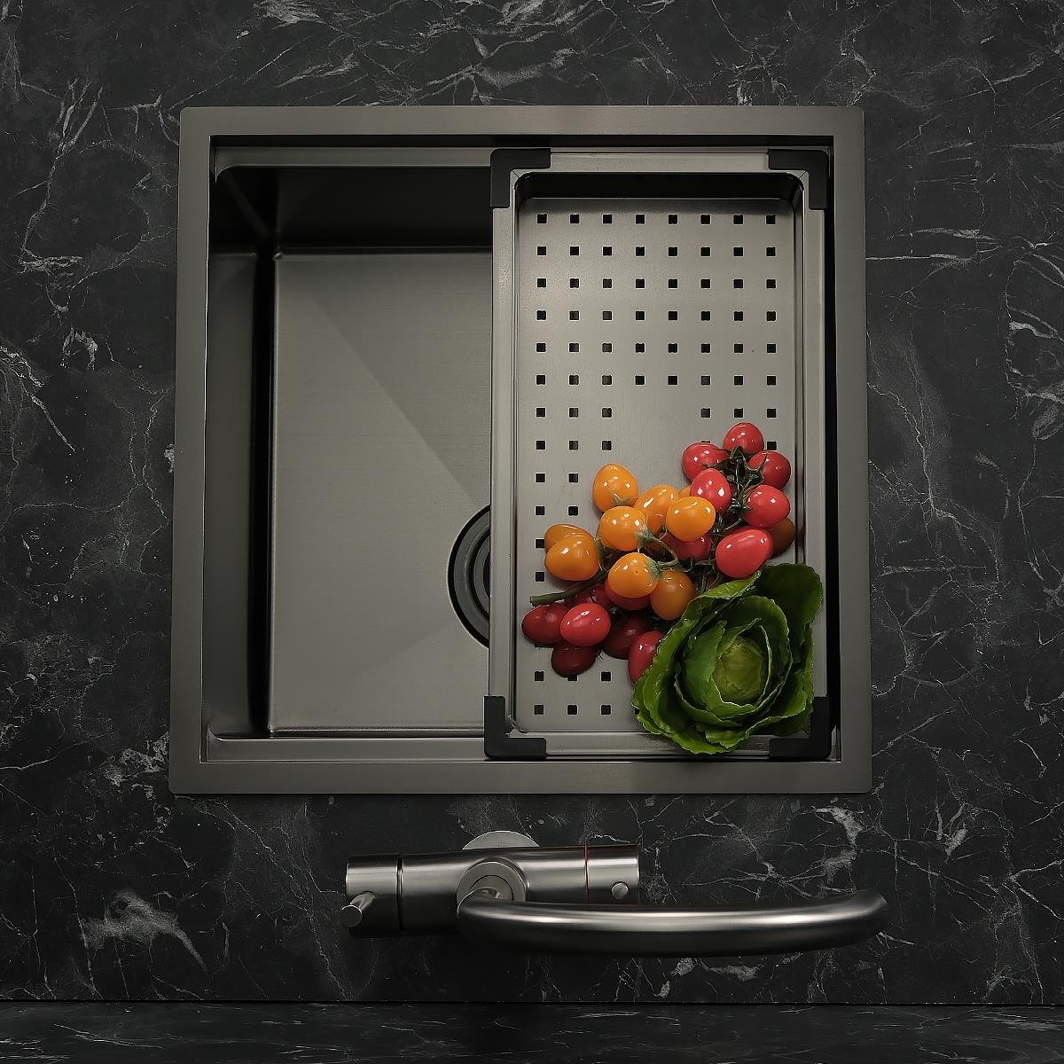 Allure El Yapımı PVD Eviye Seti 44x44 cm Siyah (Black)