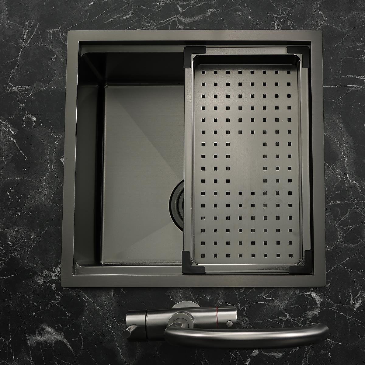 Allure El Yapımı PVD Eviye Seti 44x44 cm Siyah (Black)