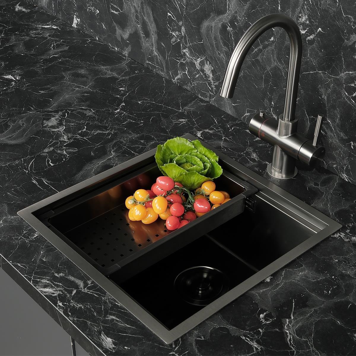 Allure El Yapımı PVD Eviye Seti 44x44 cm Siyah (Black)