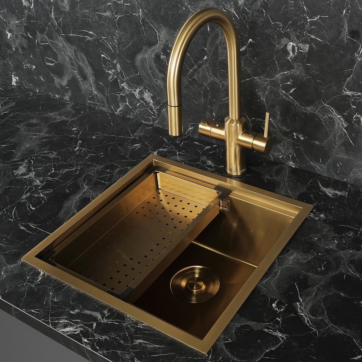 Allure El Yapımı PVD Eviye Seti 44x44 cm Altın (Gold)