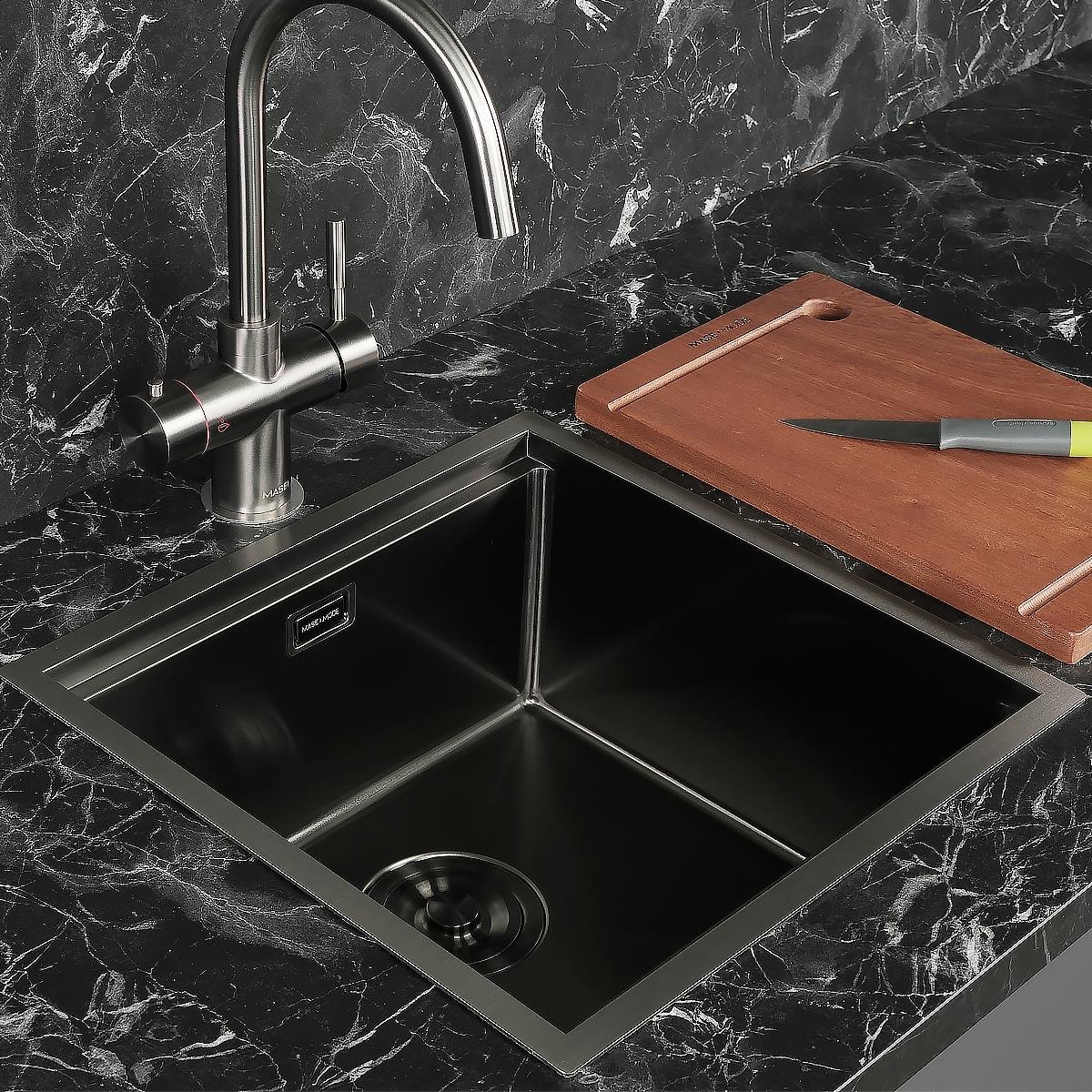 Allure El Yapımı PVD Eviye Seti 44x44 cm Siyah (Black)