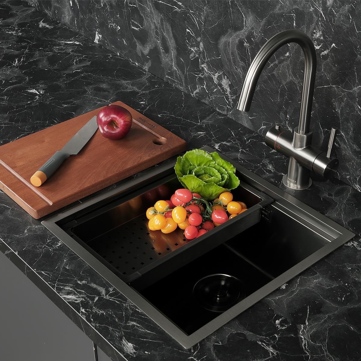 Allure El Yapımı PVD Eviye Seti 44x44 cm Siyah (Black)