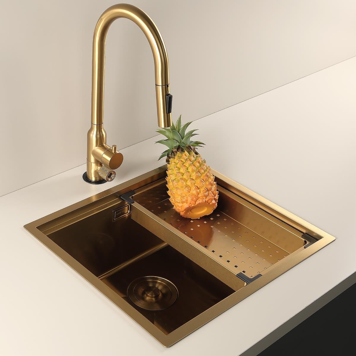 Allure El Yapımı PVD Eviye Seti 49x44 cm Altın (Gold)