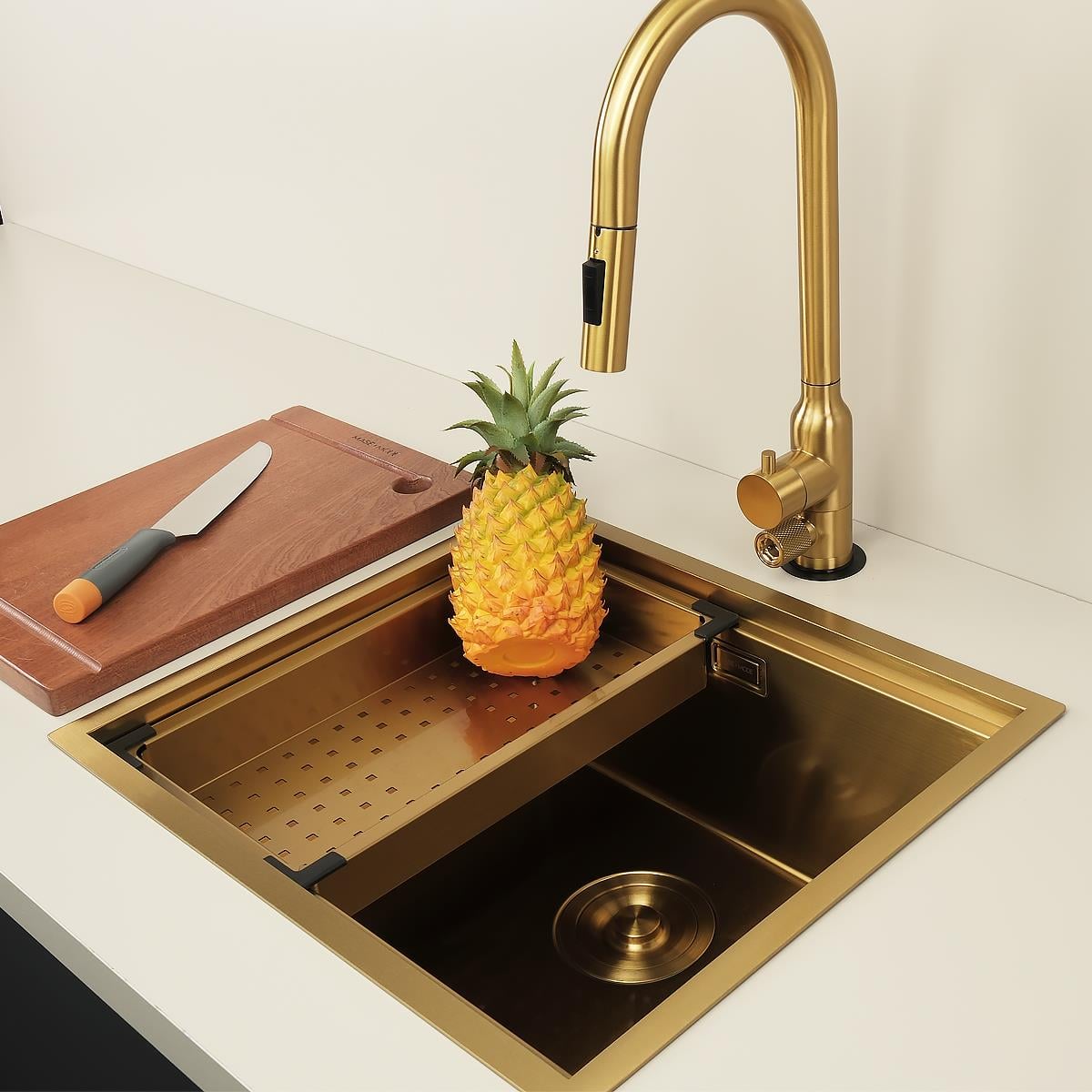 Allure El Yapımı PVD Eviye Seti 49x44 cm Altın (Gold)