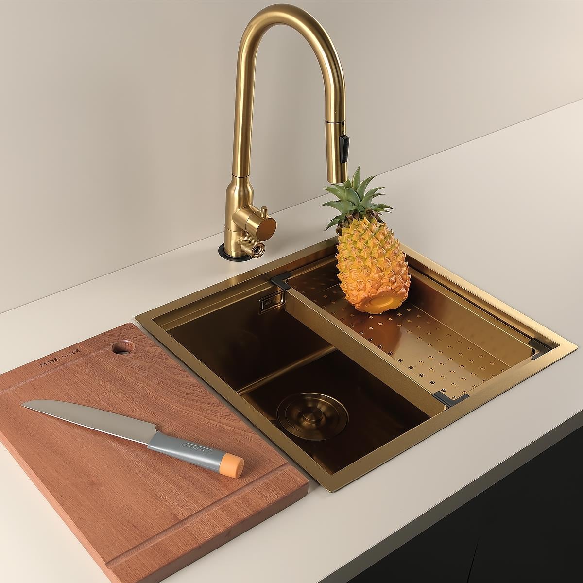 Allure El Yapımı PVD Eviye Seti 49x44 cm Altın (Gold)