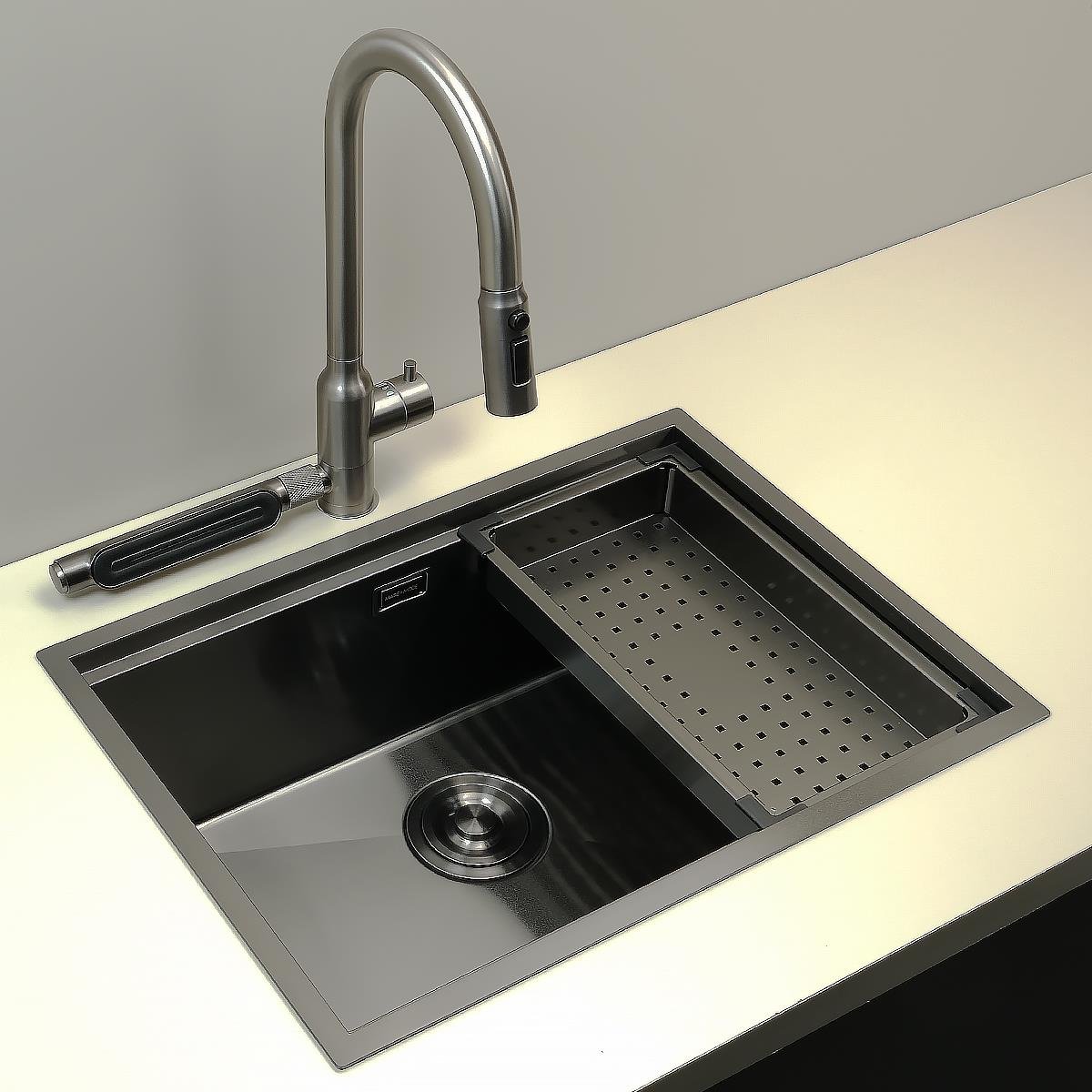 Allure El Yapımı PVD Eviye Seti 60x44 cm Siyah (Black)