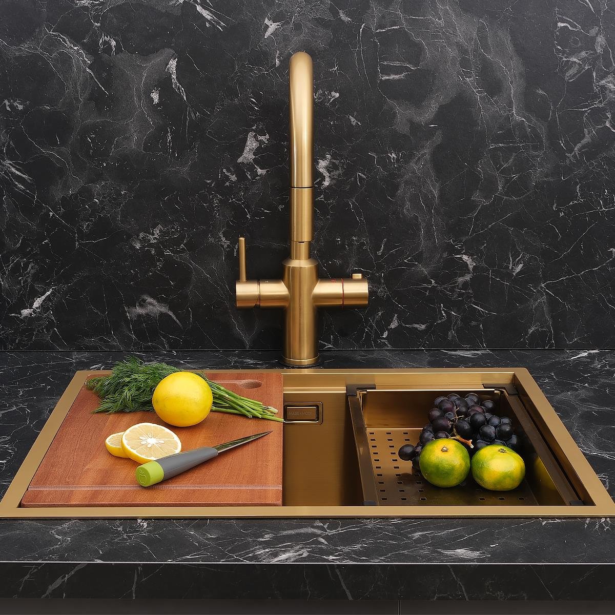 Allure El Yapımı PVD Eviye Seti 60x44 cm Altın (Gold)
