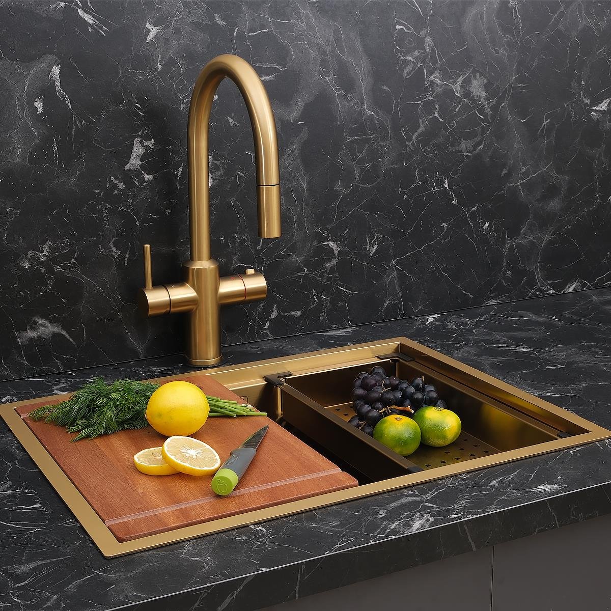 Allure El Yapımı PVD Eviye Seti 60x44 cm Altın (Gold)