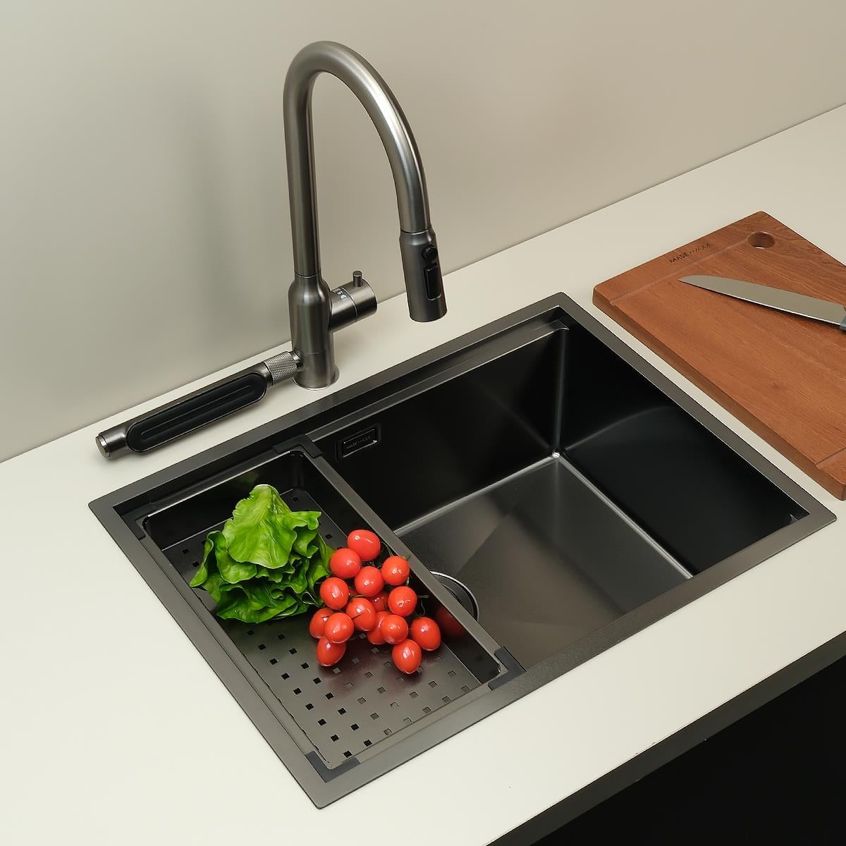 Allure El Yapımı PVD Eviye Seti 60x44 cm Siyah (Black)
