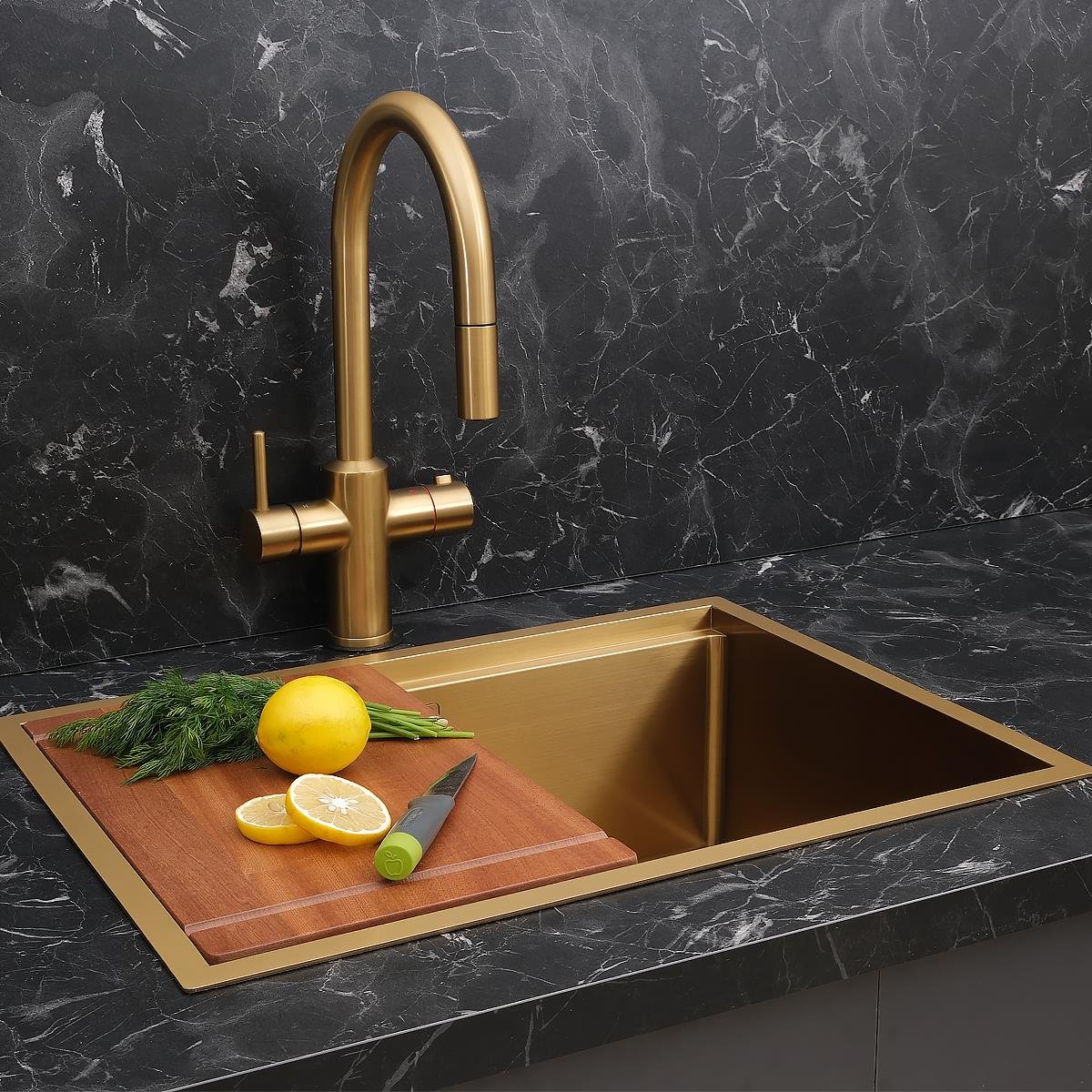 Allure El Yapımı PVD Eviye Seti 60x44 cm Altın (Gold)