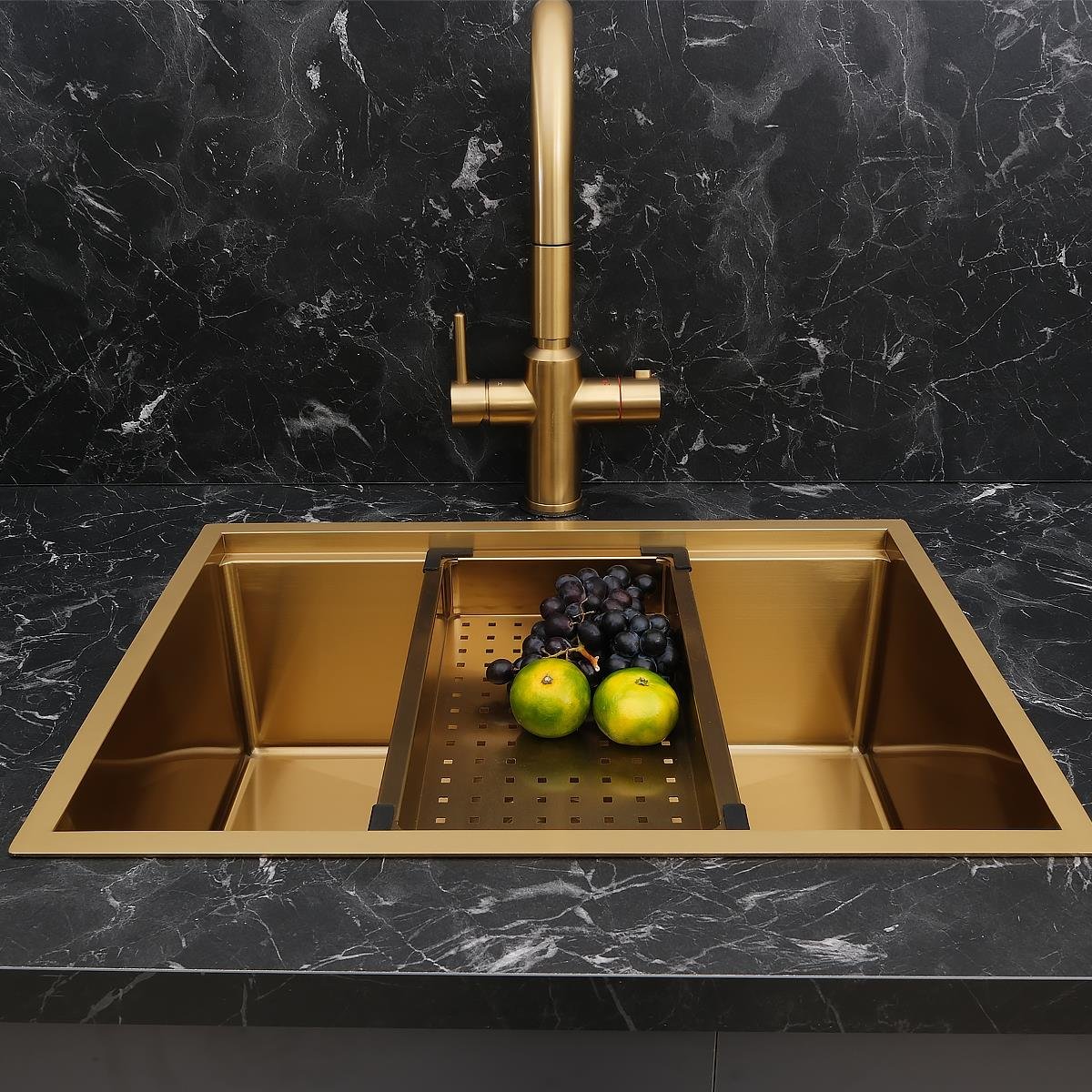 Allure El Yapımı PVD Eviye Seti 60x44 cm Altın (Gold)