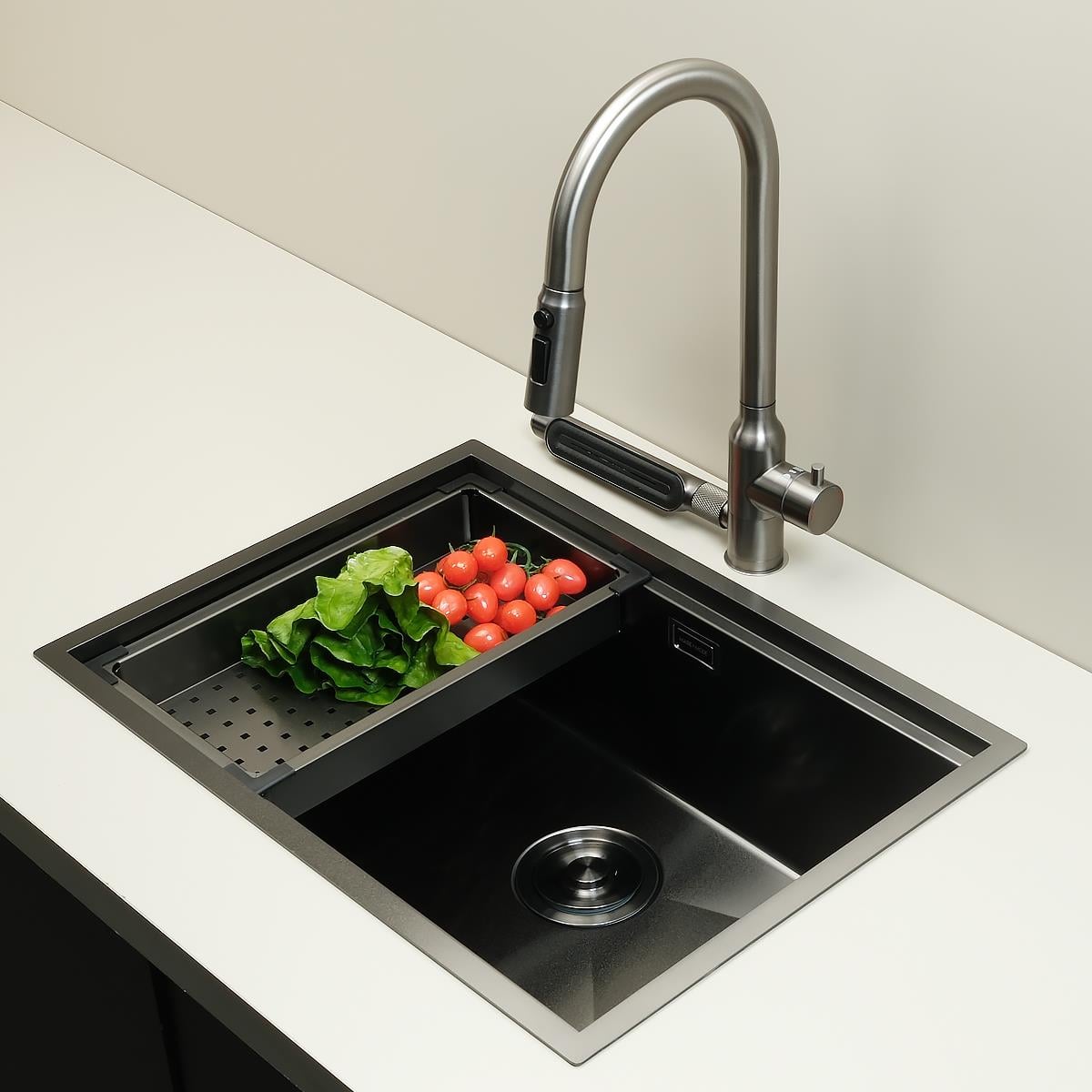 Allure El Yapımı PVD Eviye Seti 60x44 cm Siyah (Black)