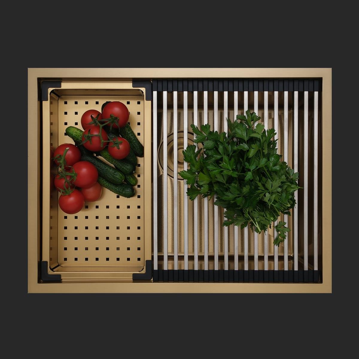 Allure El Yapımı PVD Eviye Seti 60x44 cm Altın (Gold)