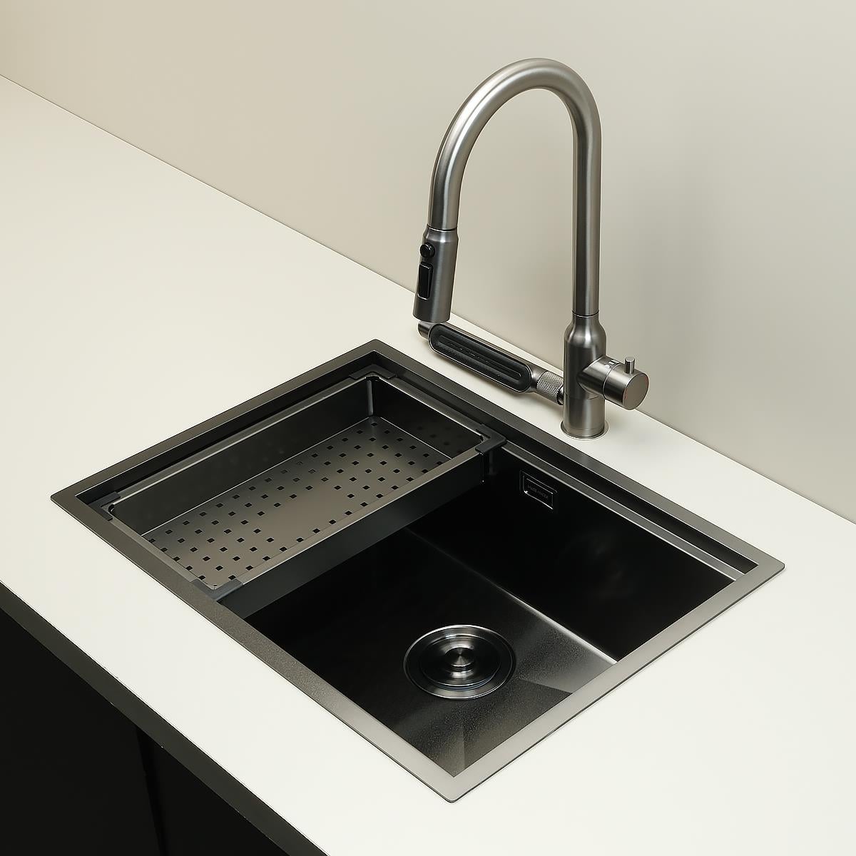 Allure El Yapımı PVD Eviye Seti 60x44 cm Siyah (Black)