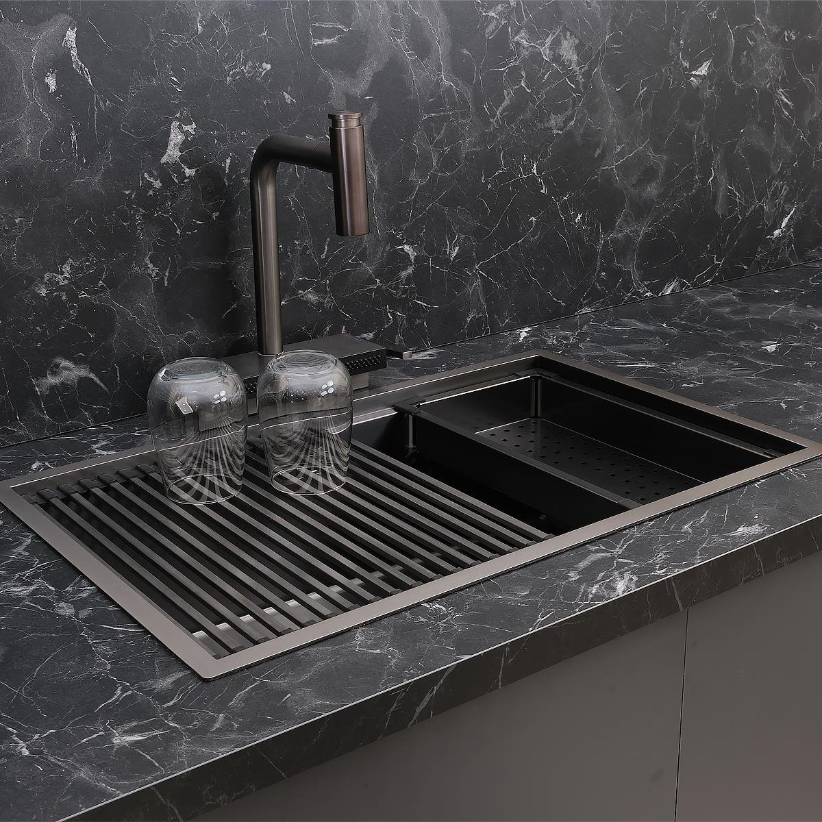 Allure El Yapımı PVD Eviye Seti 70x44 cm Siyah (Black)