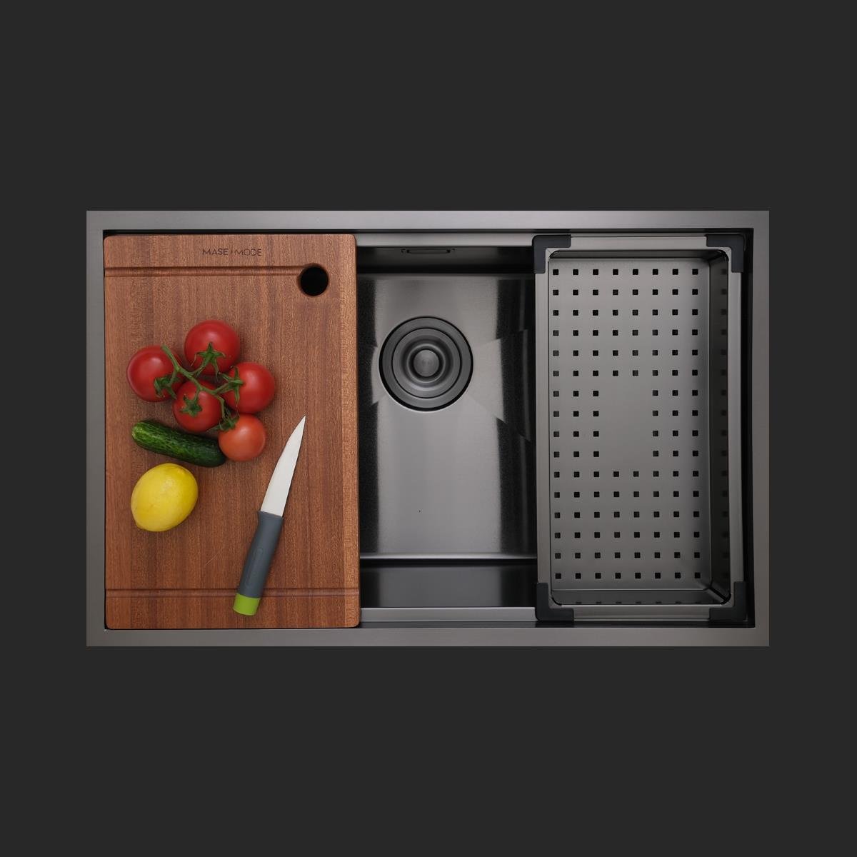 Allure El Yapımı PVD Eviye Seti 70x44 cm Siyah (Black)
