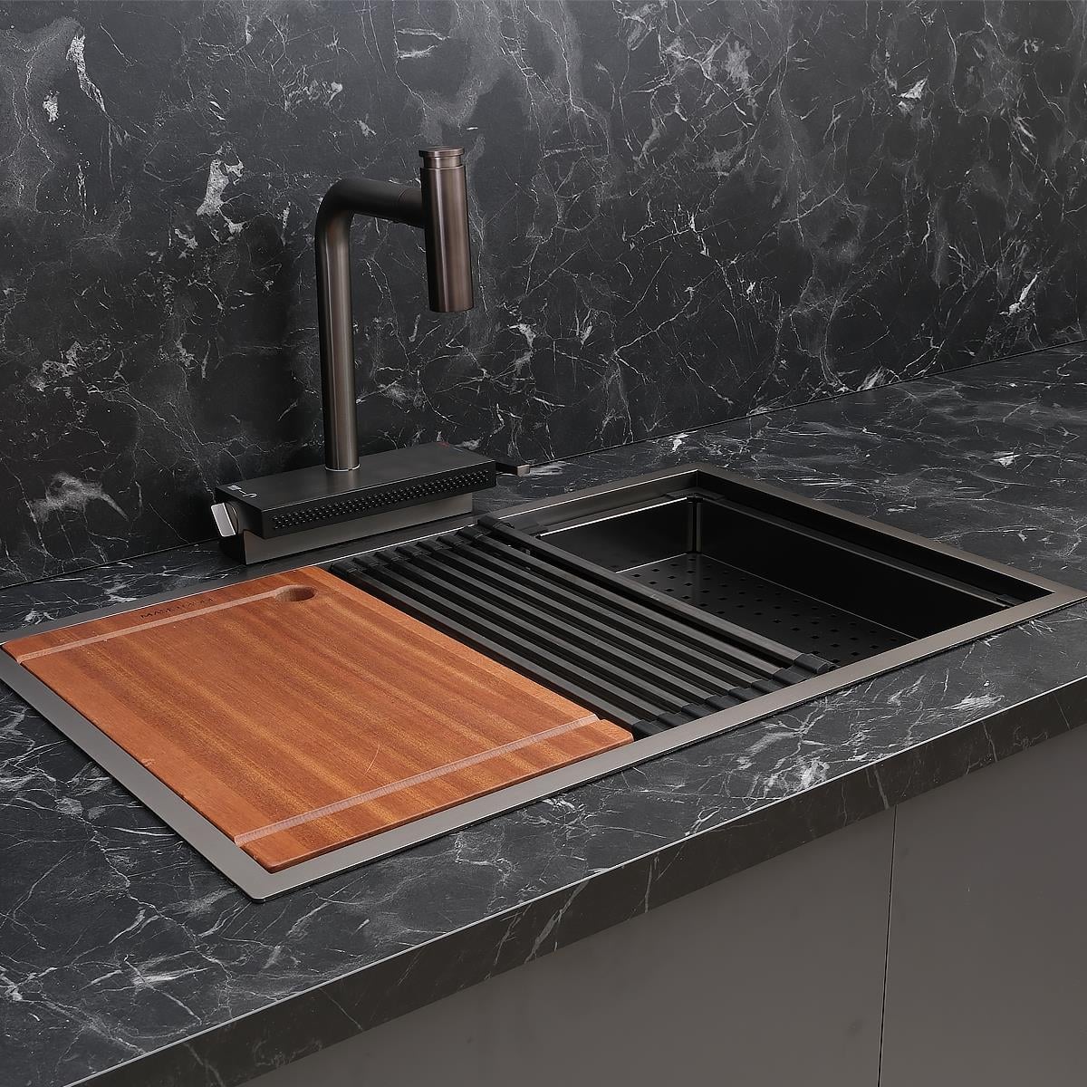 Allure El Yapımı PVD Eviye Seti 70x44 cm Siyah (Black)